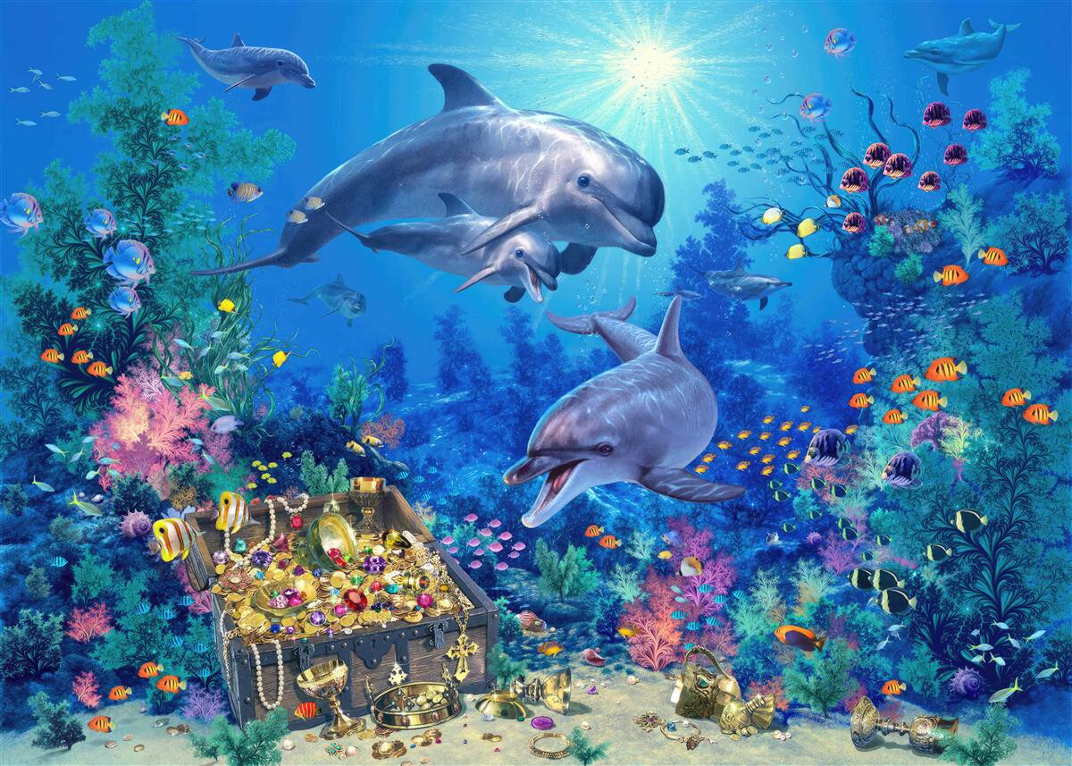 Papier peint groupe de dauphins dans un environnement sous-marin