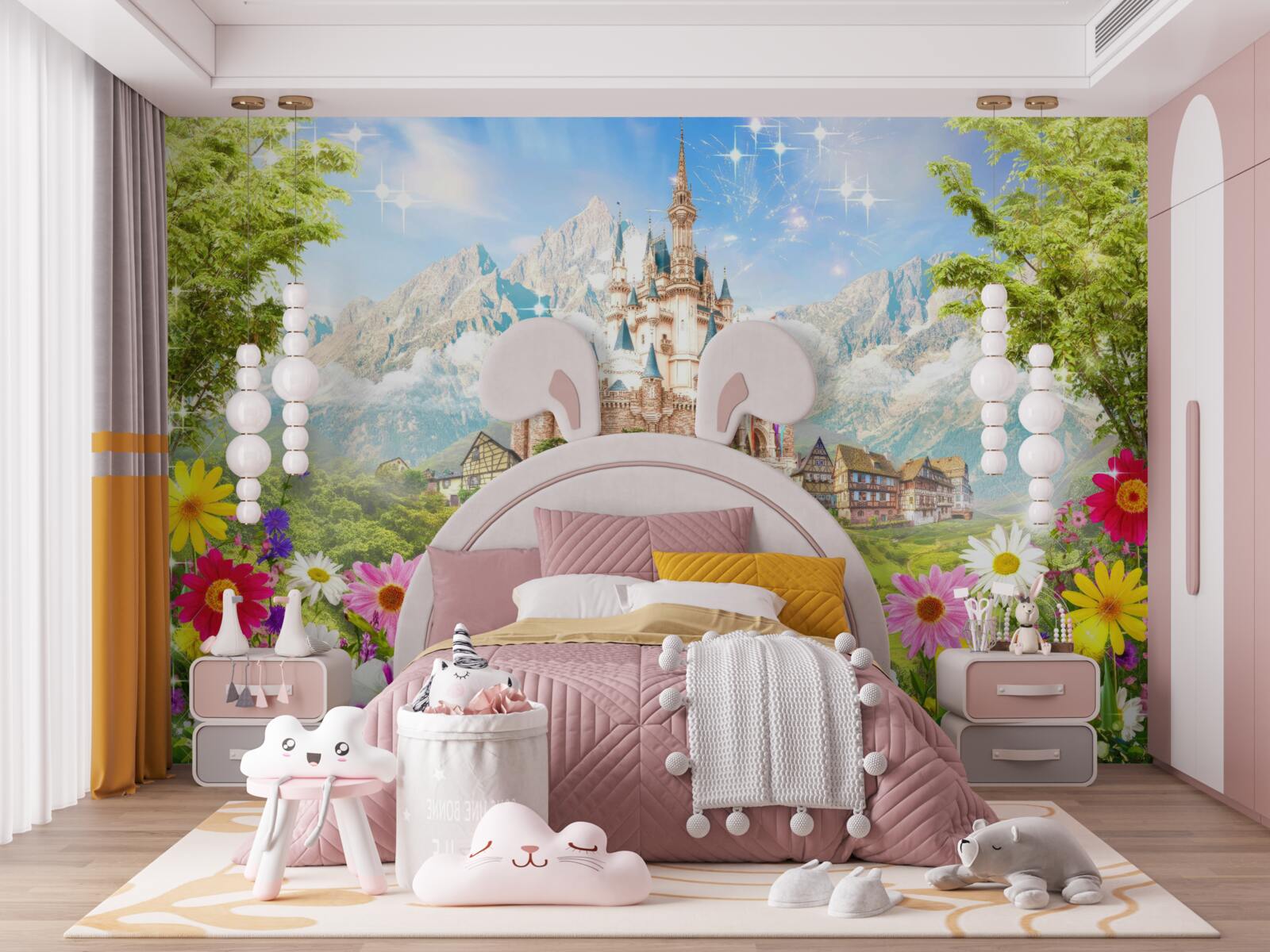 Papier peint une forteresse magique au milieu des montagnes