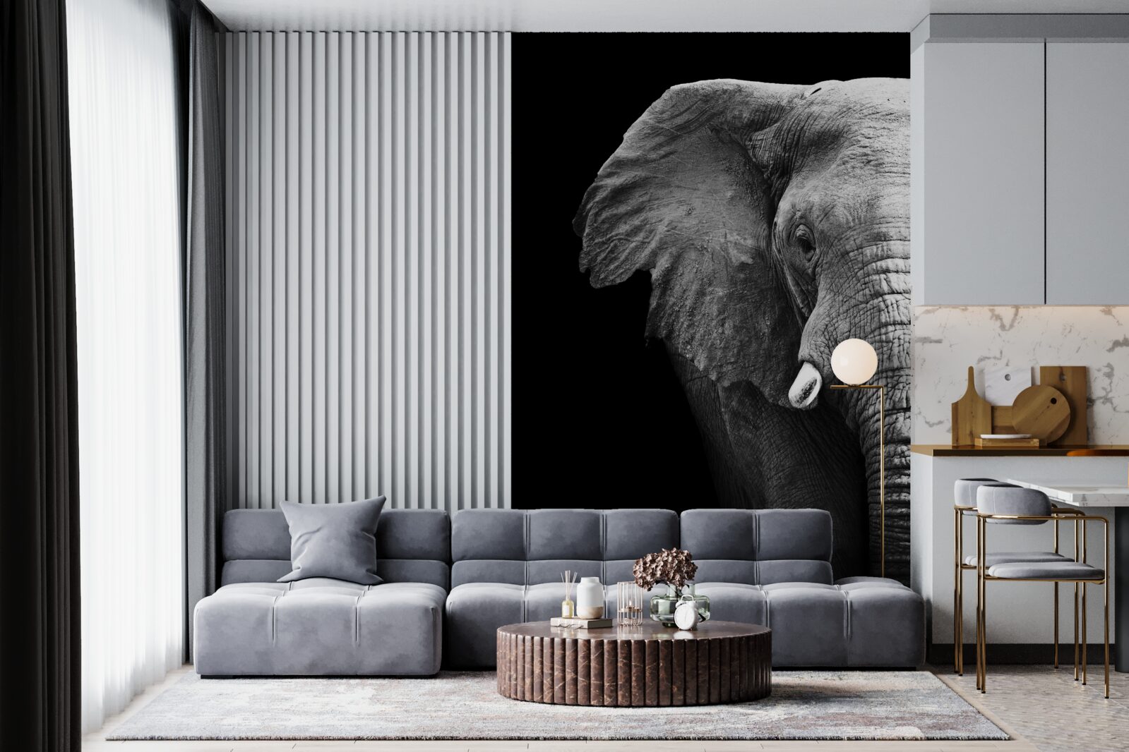 Papier peint gros plan d'un éléphant sur fond noir