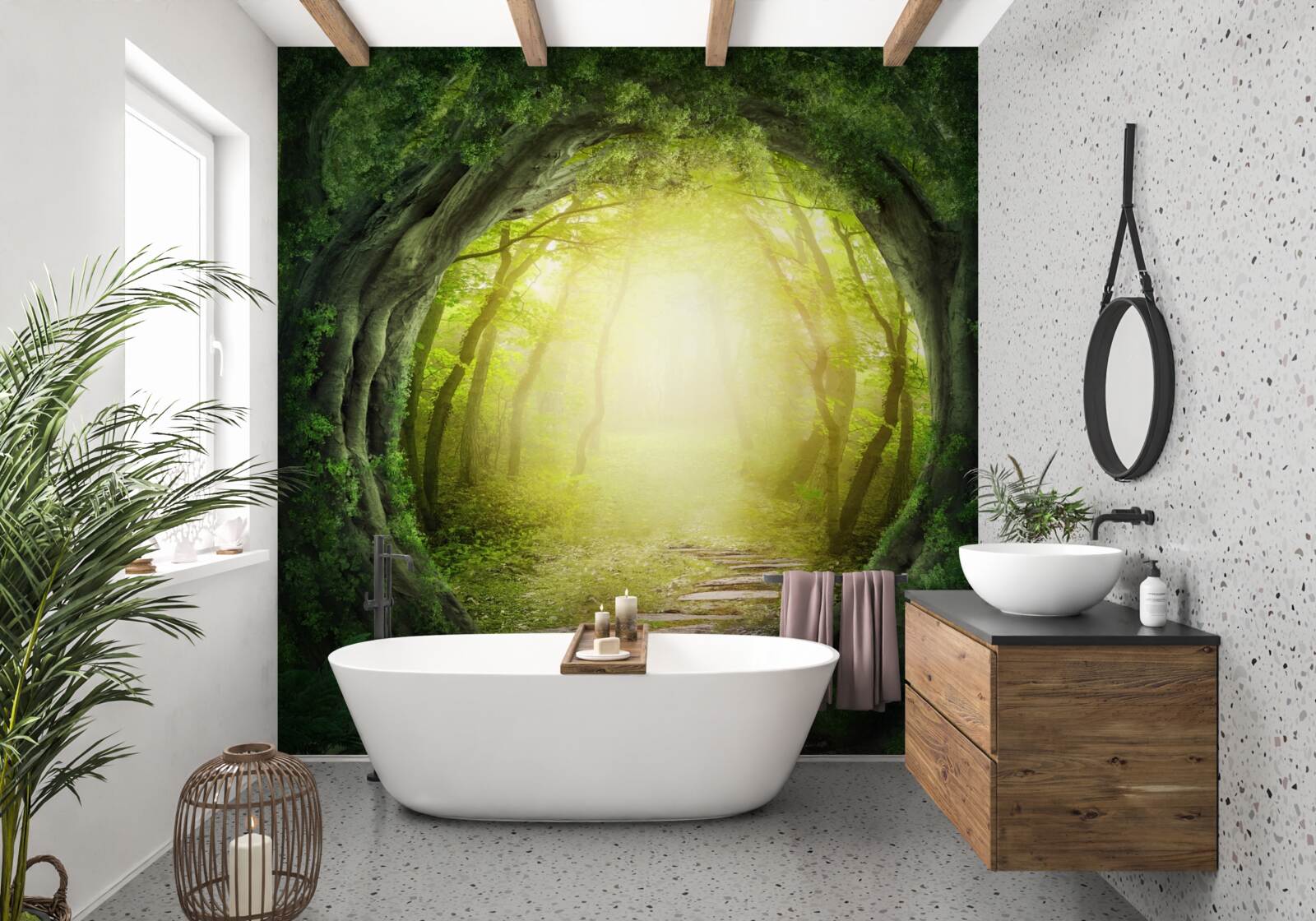 Papier peint paysage avec forêt verte