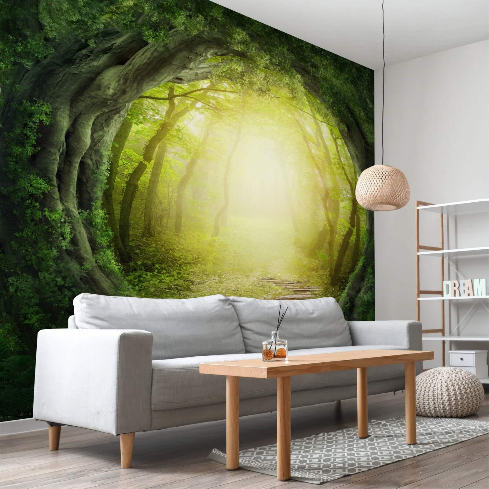 Papier peint paysage avec forêt verte