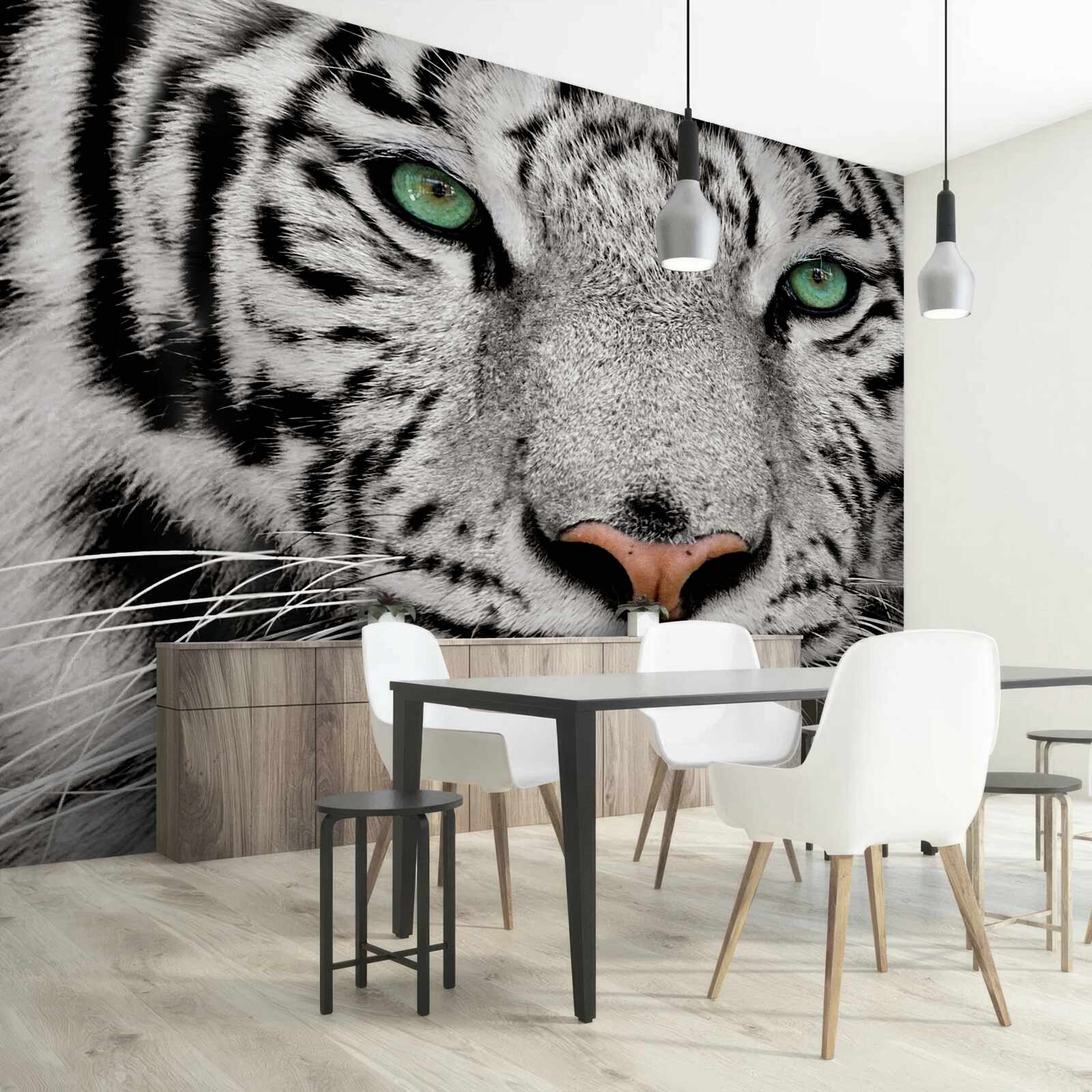 Papier peint tigre blanc à bout portant