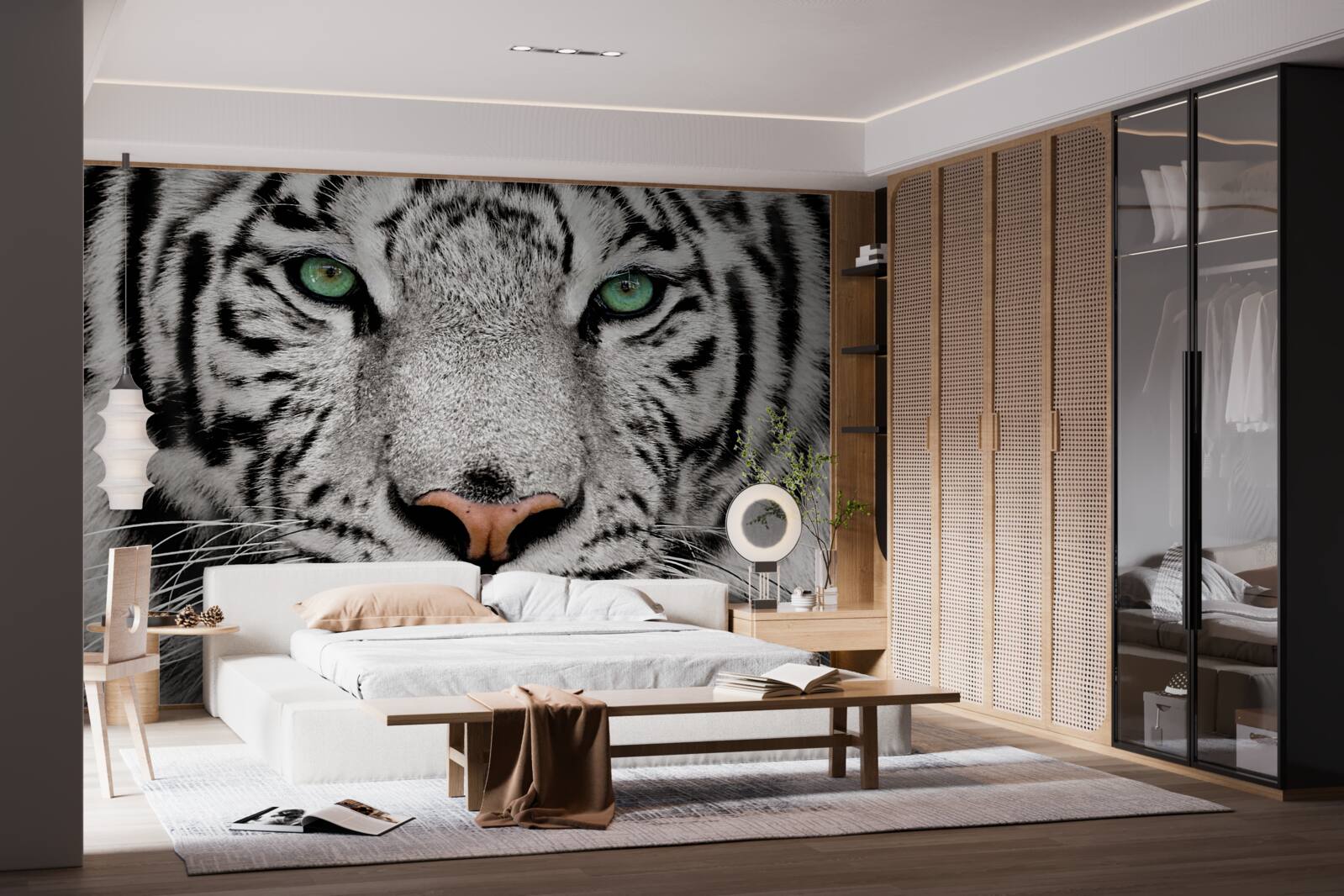 Papier peint tigre blanc à bout portant