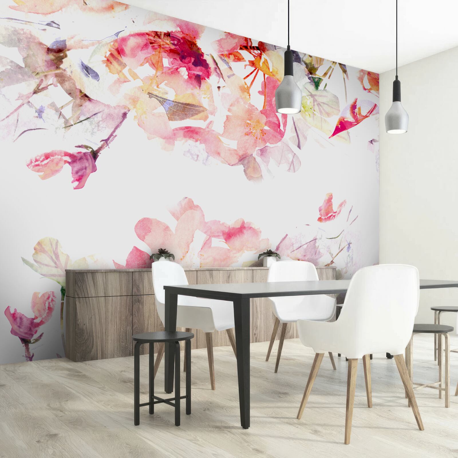 Papier peint peinture de fleurs roses