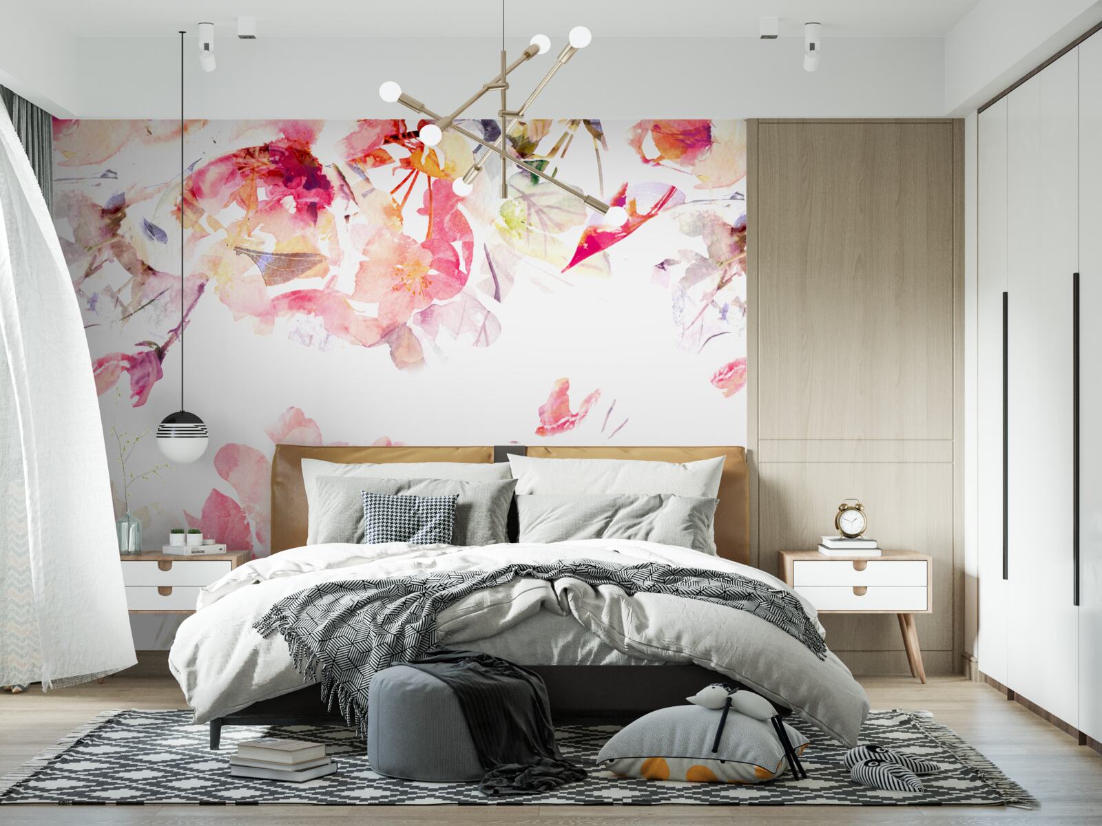 Papier peint peinture de fleurs roses