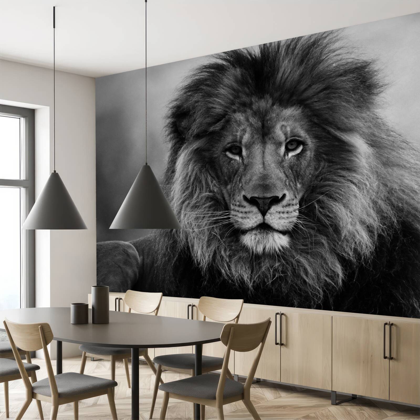 Papier peint portrait de lion en noir et blanc