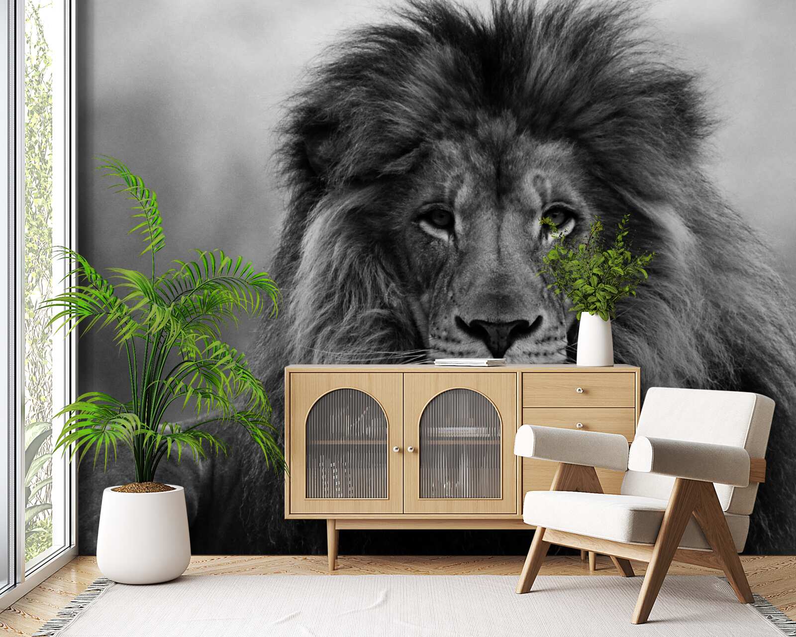 Papier peint portrait de lion en noir et blanc