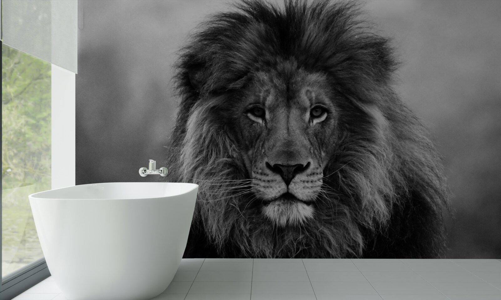 Papier peint portrait de lion en noir et blanc
