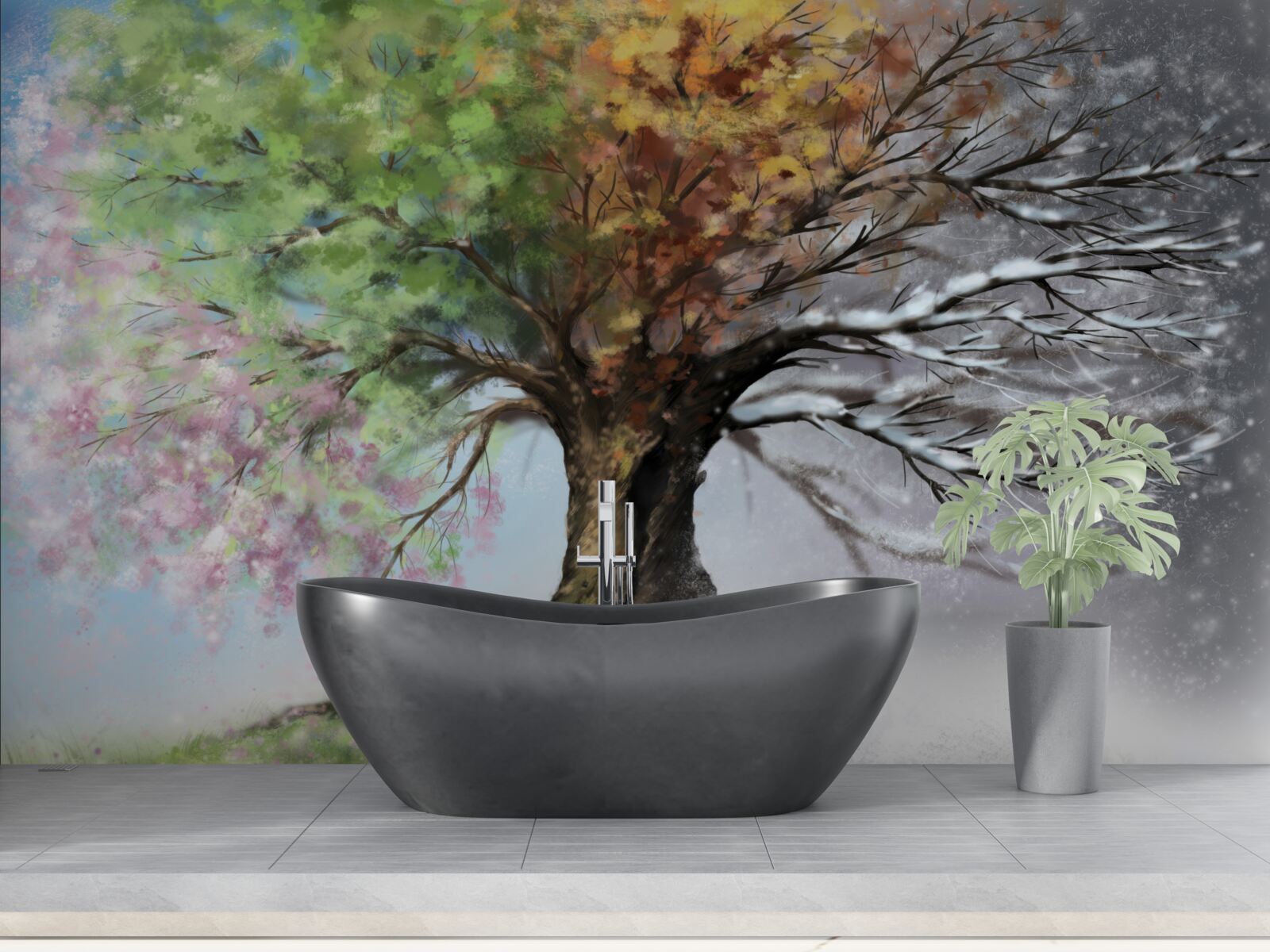 Papier peint l'arbre représente les quatre saisons
