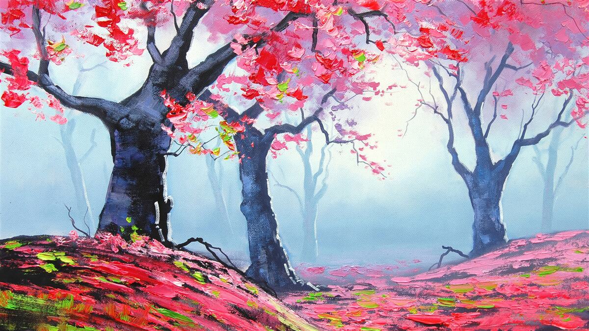 Papier peint forêt dans la brume d'automne