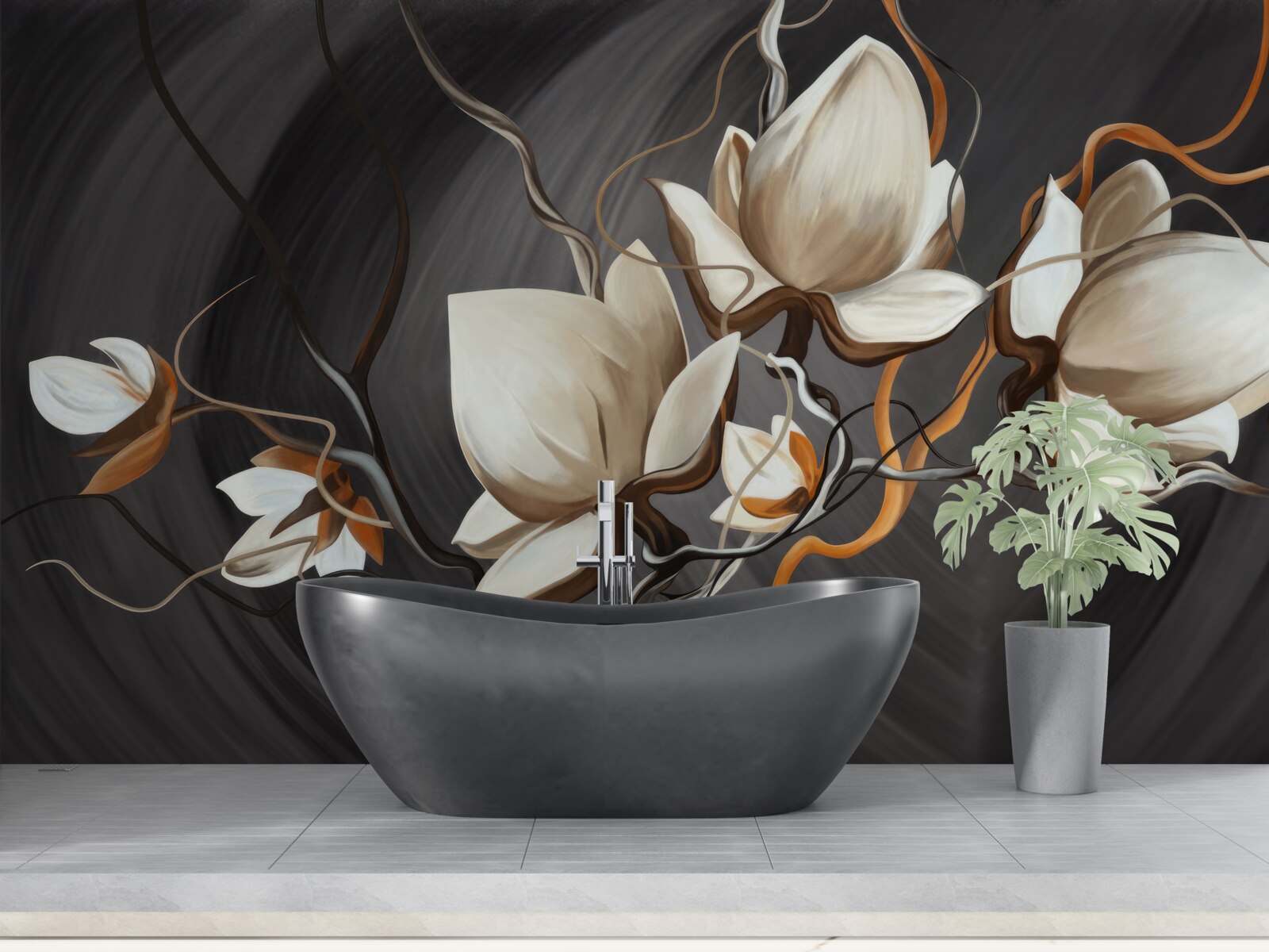 Papier peint branche avec des fleurs blanches