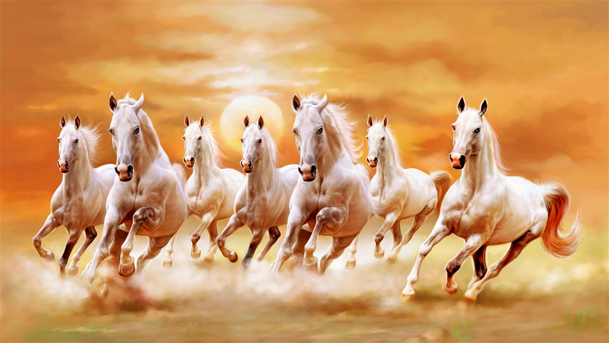 Papier peint sept chevaux blancs