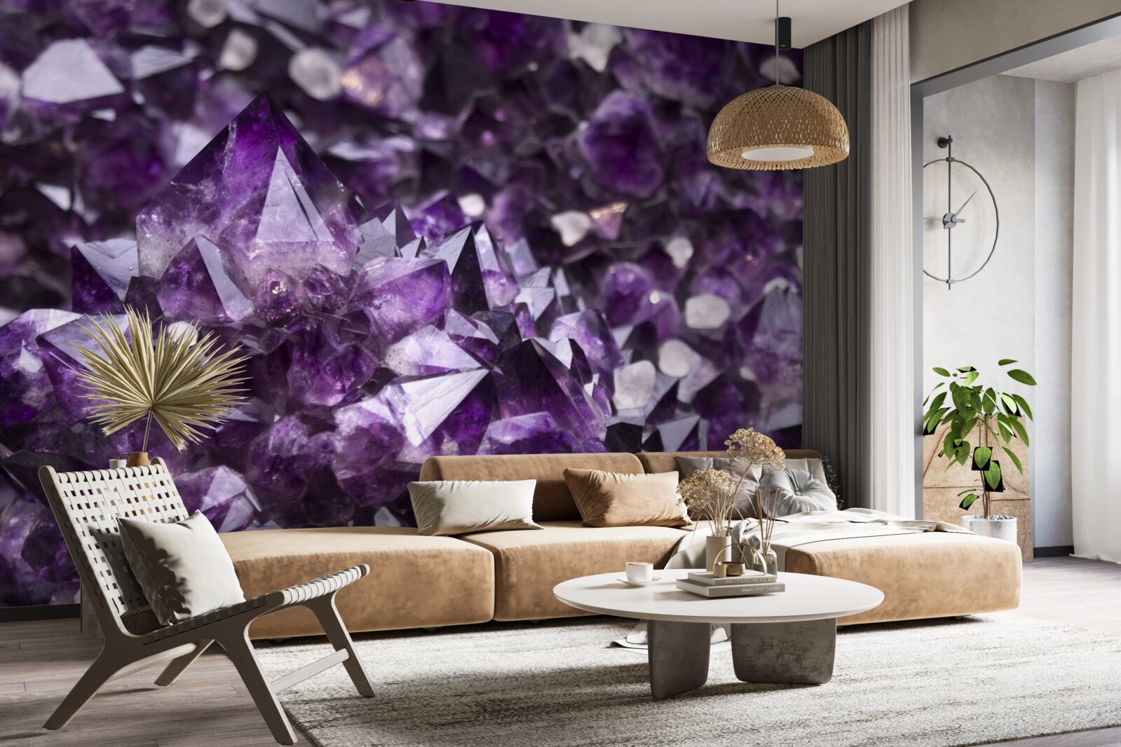 Papier peint cristaux violets