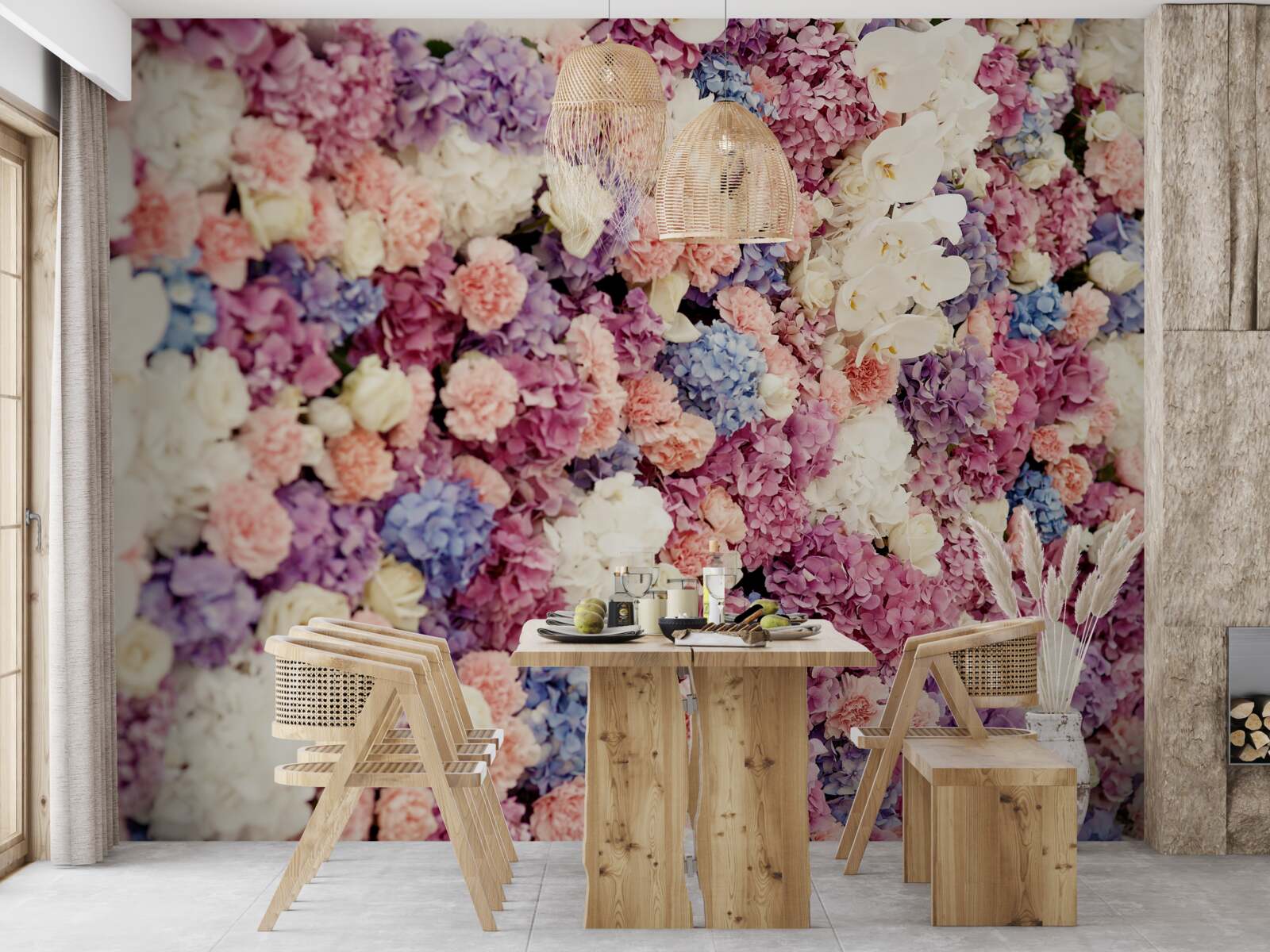 Papier peint fond de fleurs multicolores