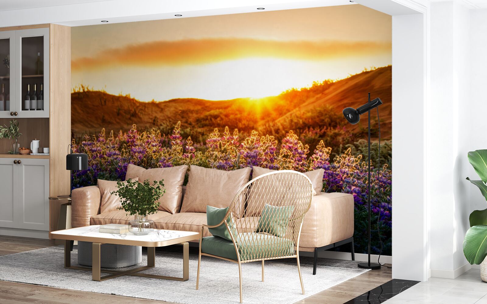 Papier peint Fleurs des champs sur fond de coucher de soleil