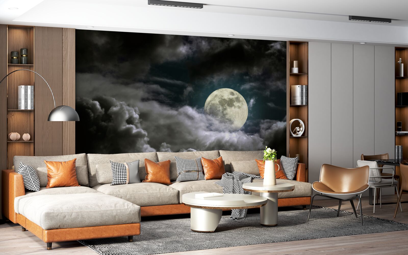 Papier peint lune brillante cachée derrière les nuages