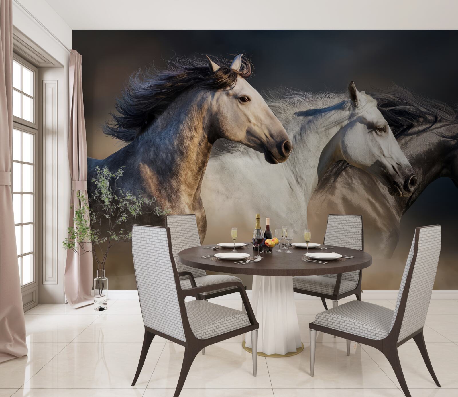 Papier peint trois chevaux au galop