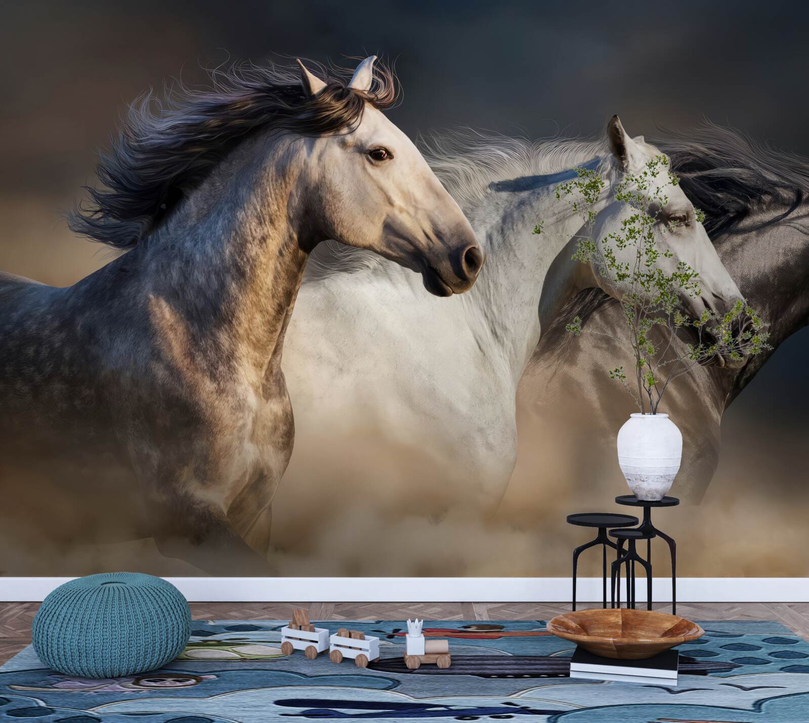 Papier peint trois chevaux au galop