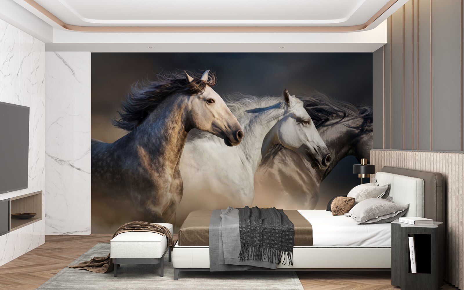 Papier peint trois chevaux au galop