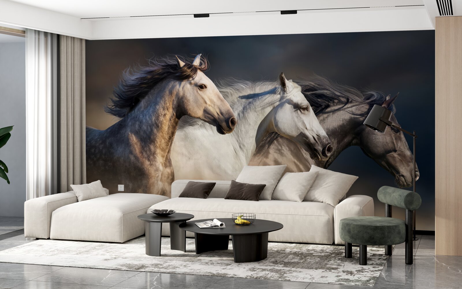 Papier peint trois chevaux au galop