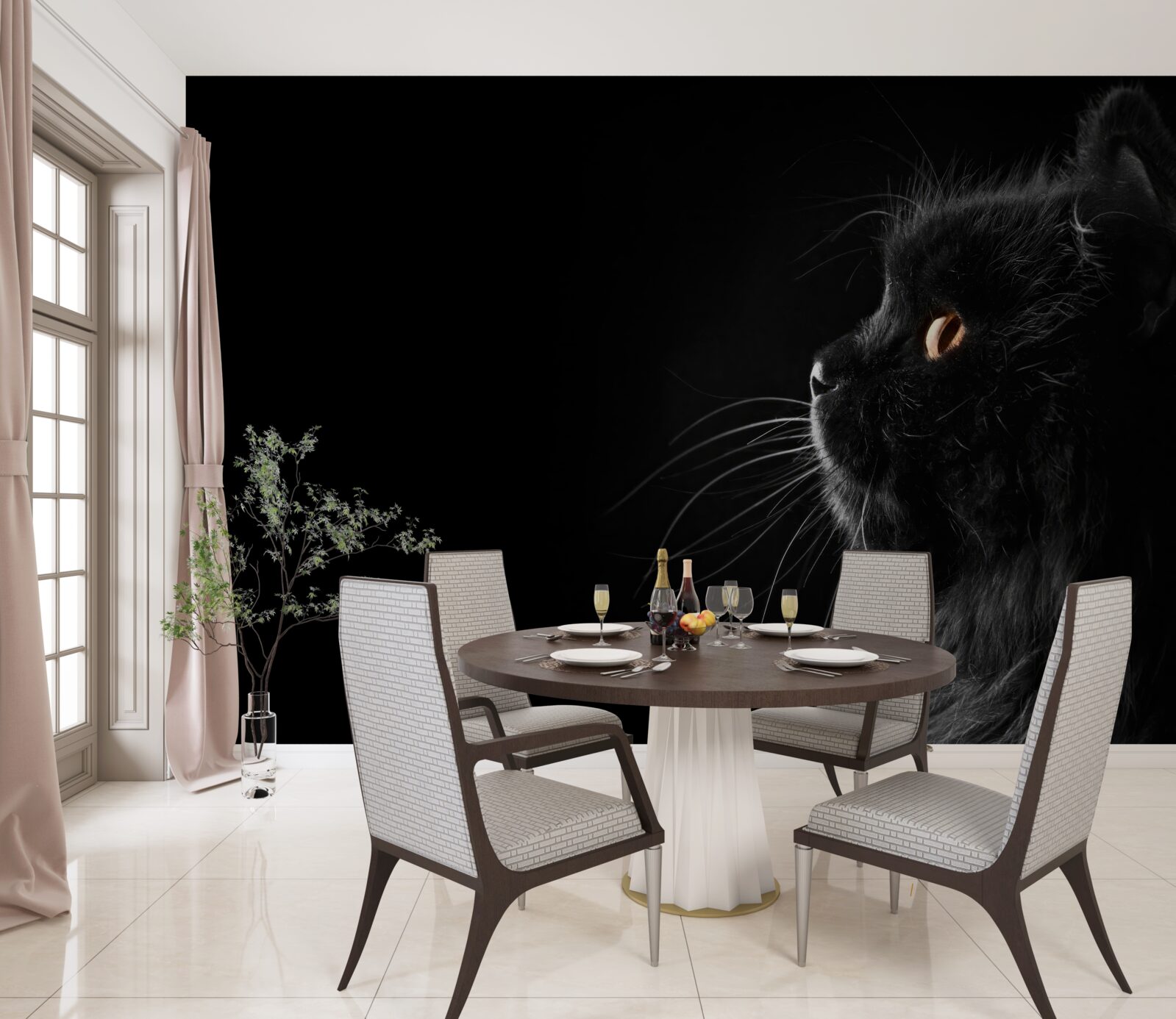 Papier peint chat noir sur fond sombre
