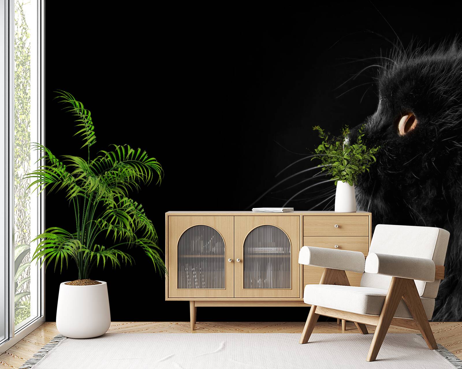 Papier peint chat noir sur fond sombre