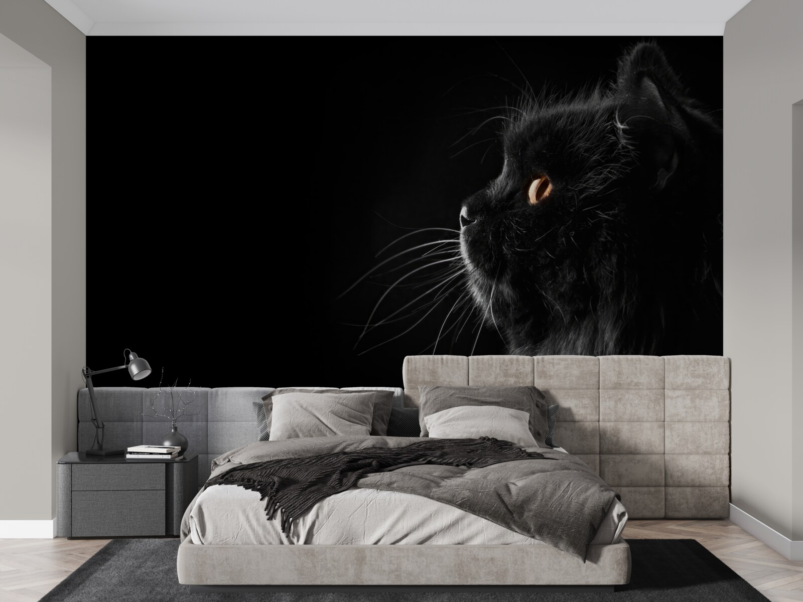 Papier peint chat noir sur fond sombre