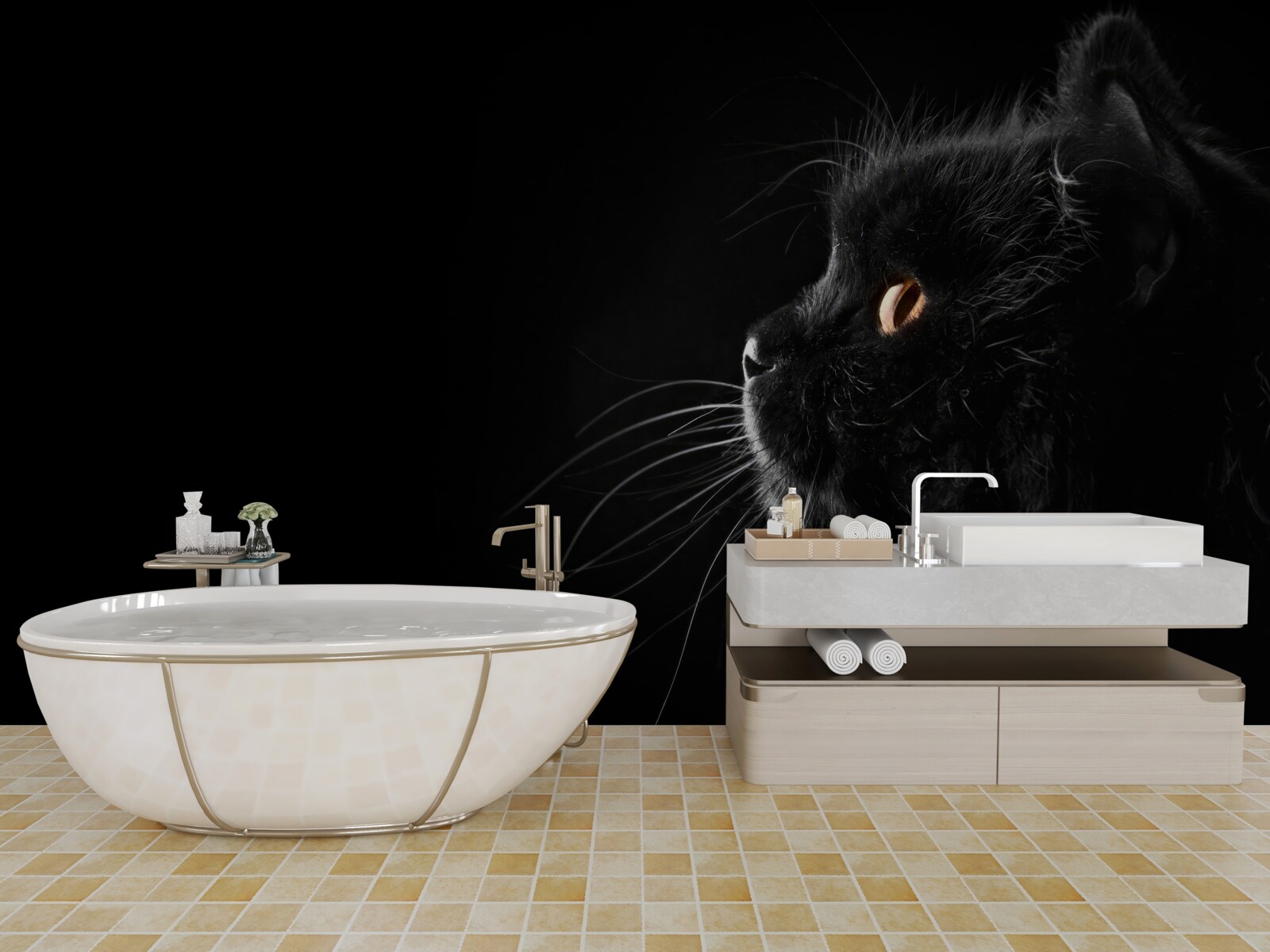 Papier peint chat noir sur fond sombre
