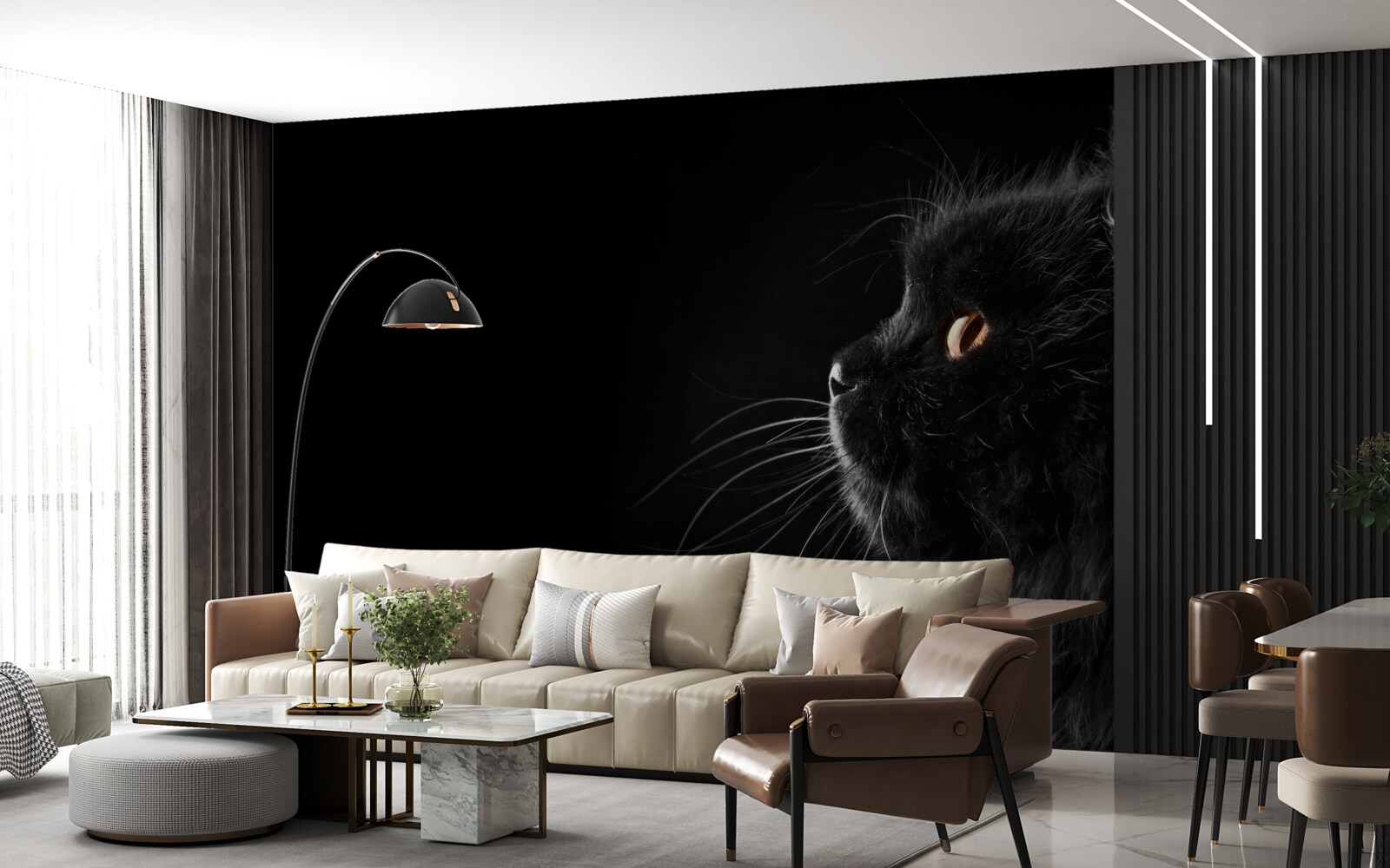 Papier peint chat noir sur fond sombre