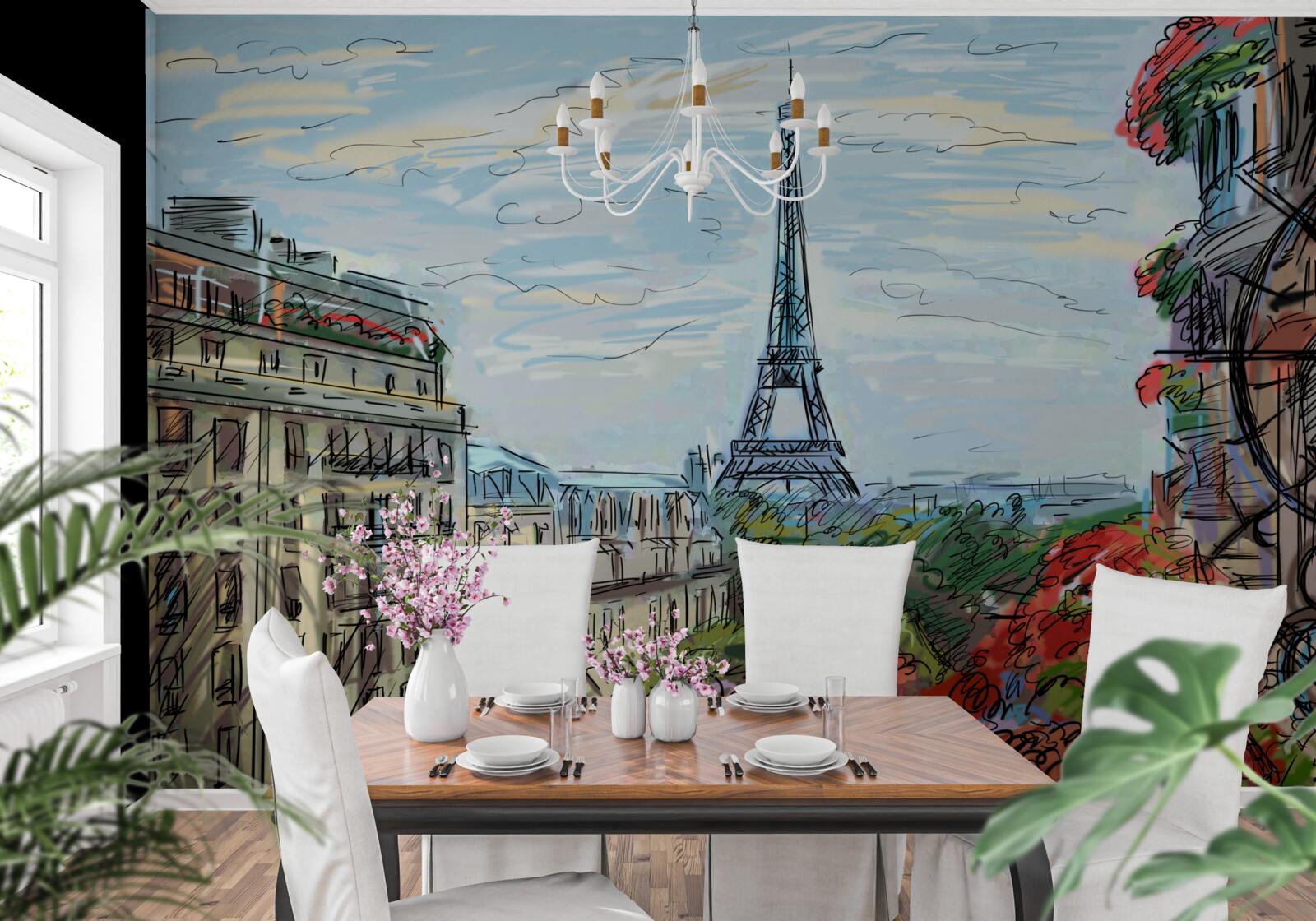 Papier peint paysage extraordinaire depuis le balcon surplombant la tour eiffel