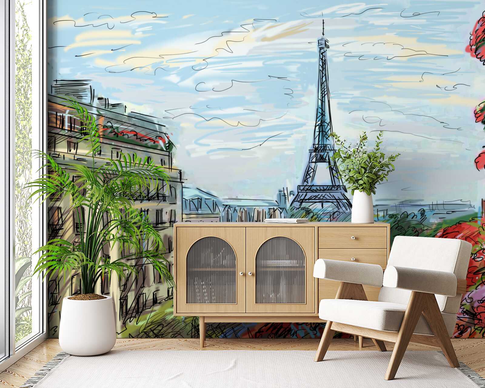 Papier peint paysage extraordinaire depuis le balcon surplombant la tour eiffel