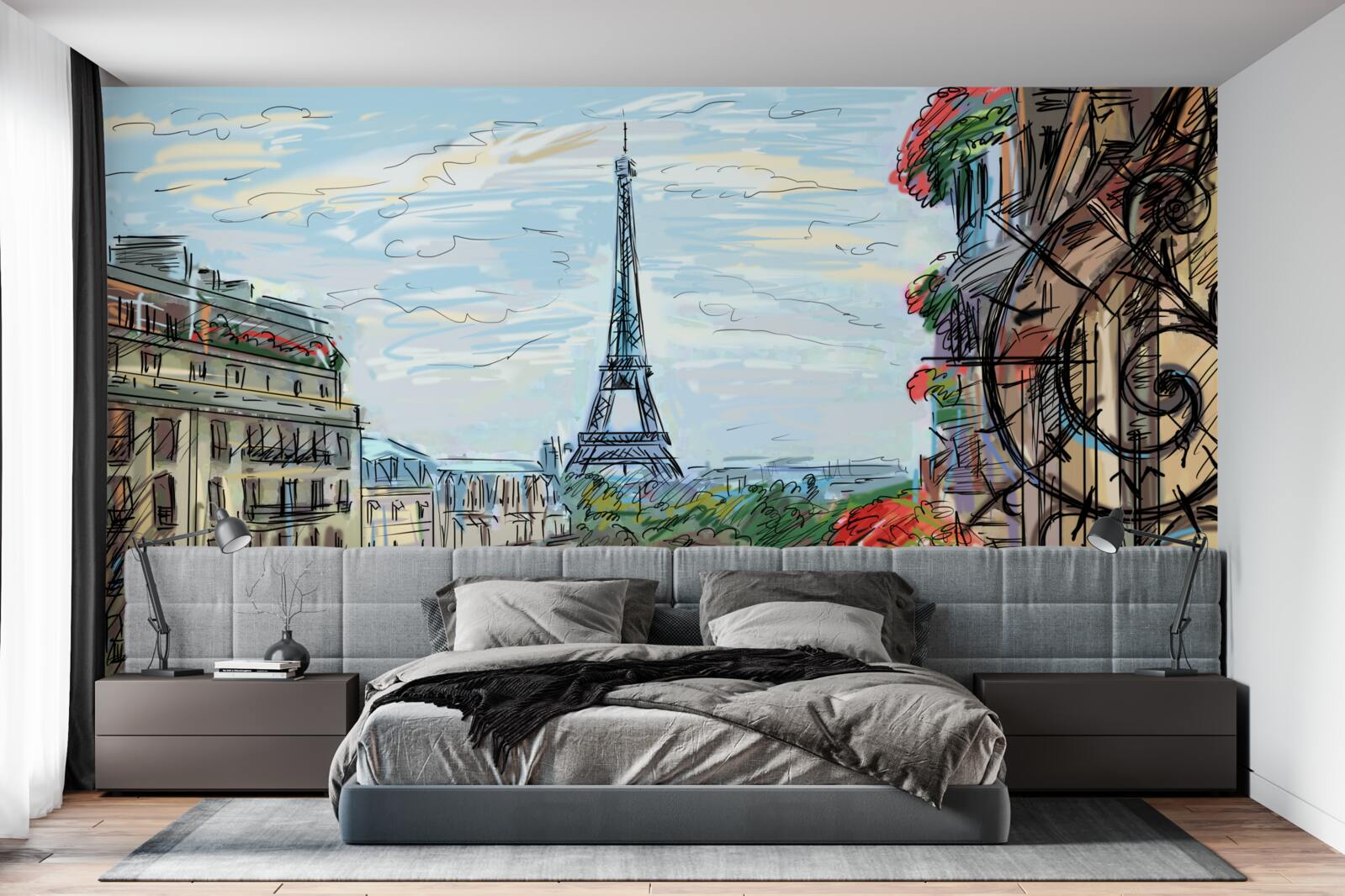 Papier peint paysage extraordinaire depuis le balcon surplombant la tour eiffel