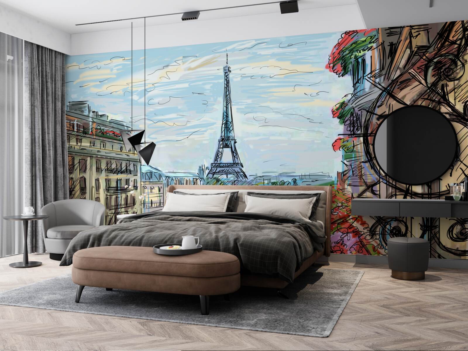 Papier peint paysage extraordinaire depuis le balcon surplombant la tour eiffel
