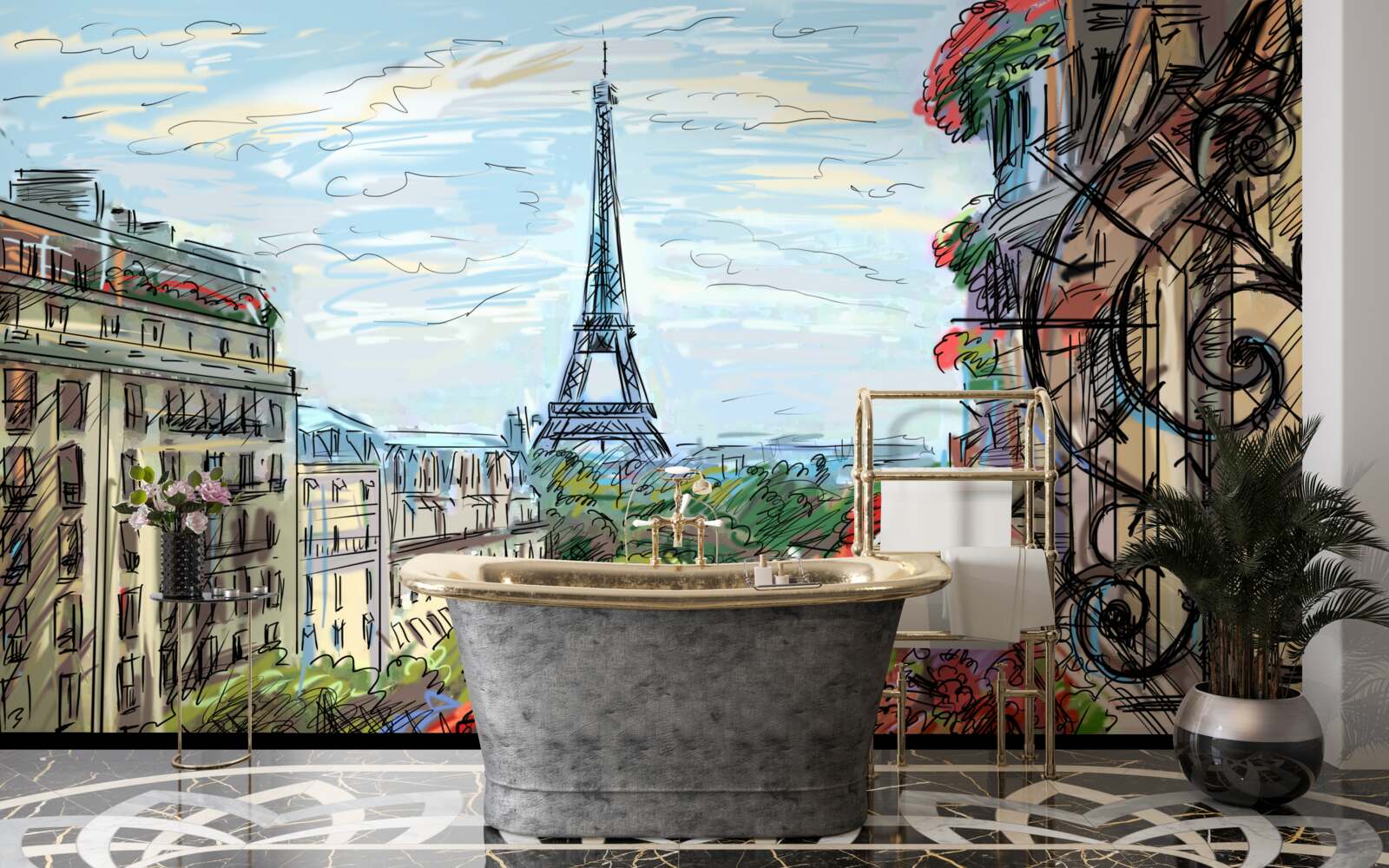 Papier peint paysage extraordinaire depuis le balcon surplombant la tour eiffel