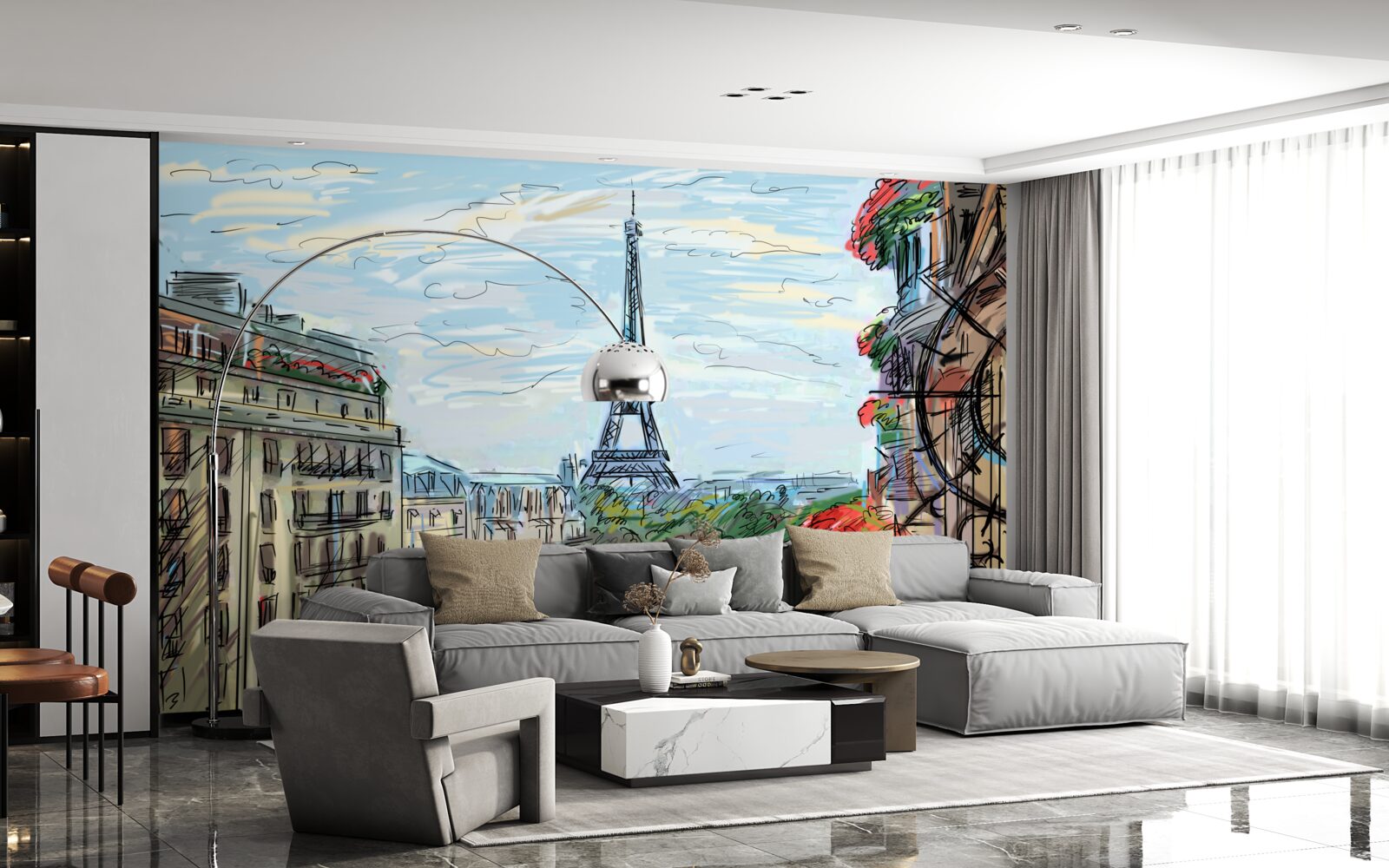 Papier peint paysage extraordinaire depuis le balcon surplombant la tour eiffel