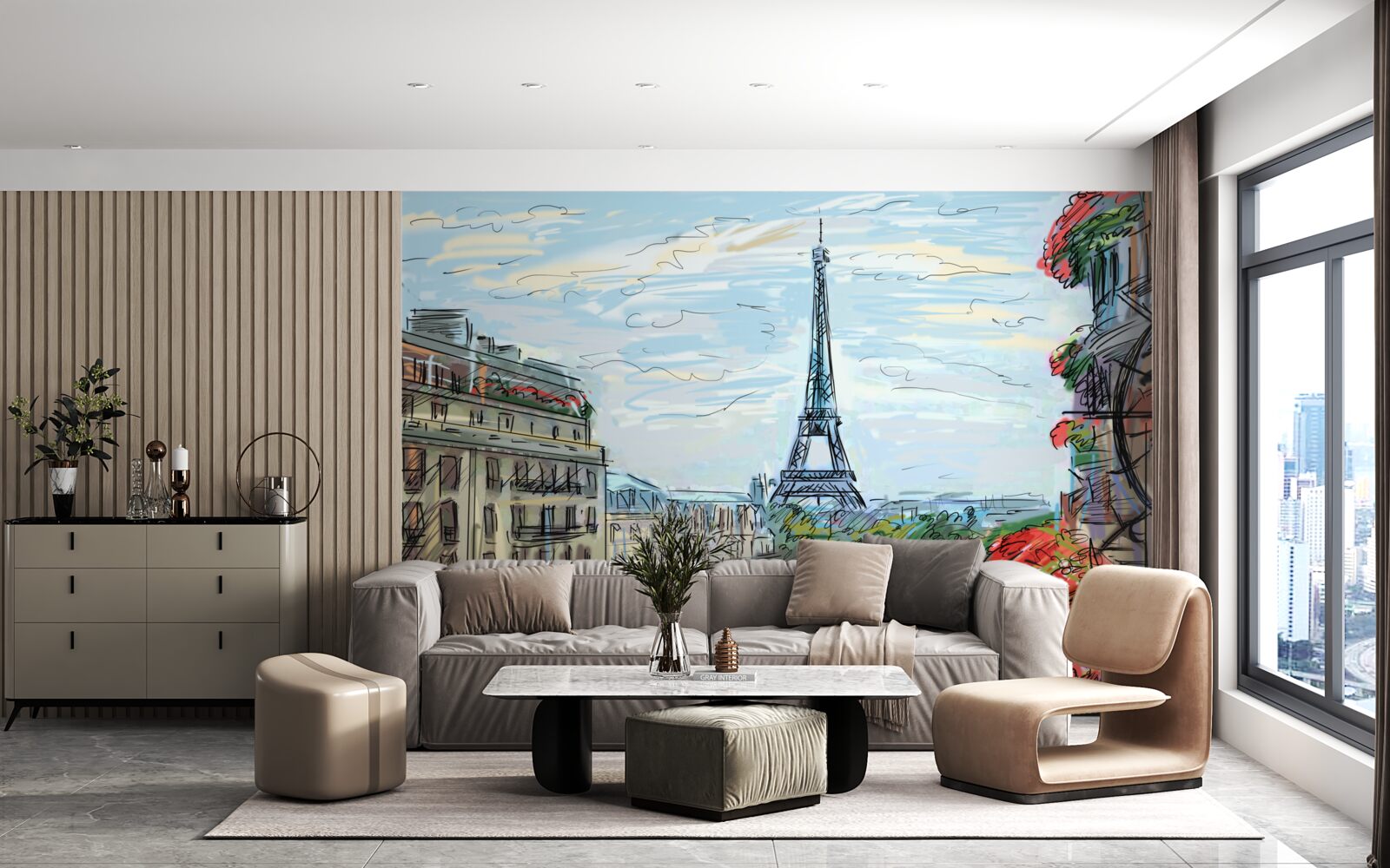 Papier peint paysage extraordinaire depuis le balcon surplombant la tour eiffel