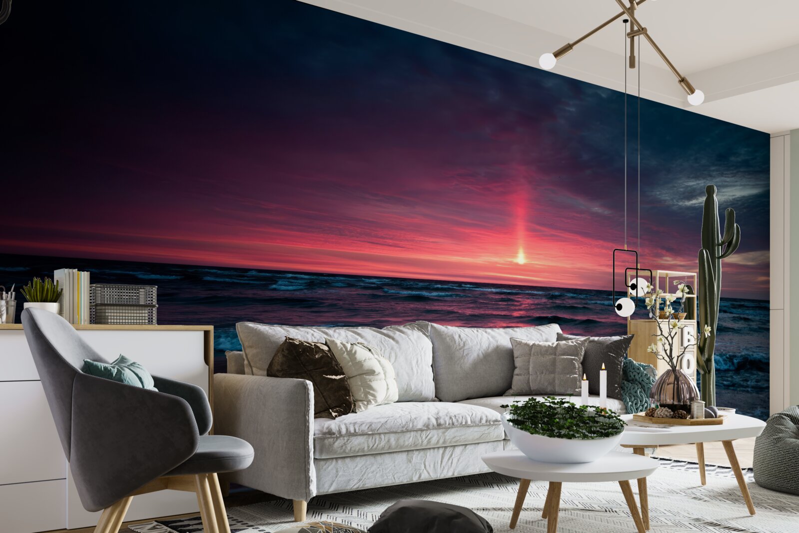 Papier peint le soleil se couche sous l'horizon de la mer