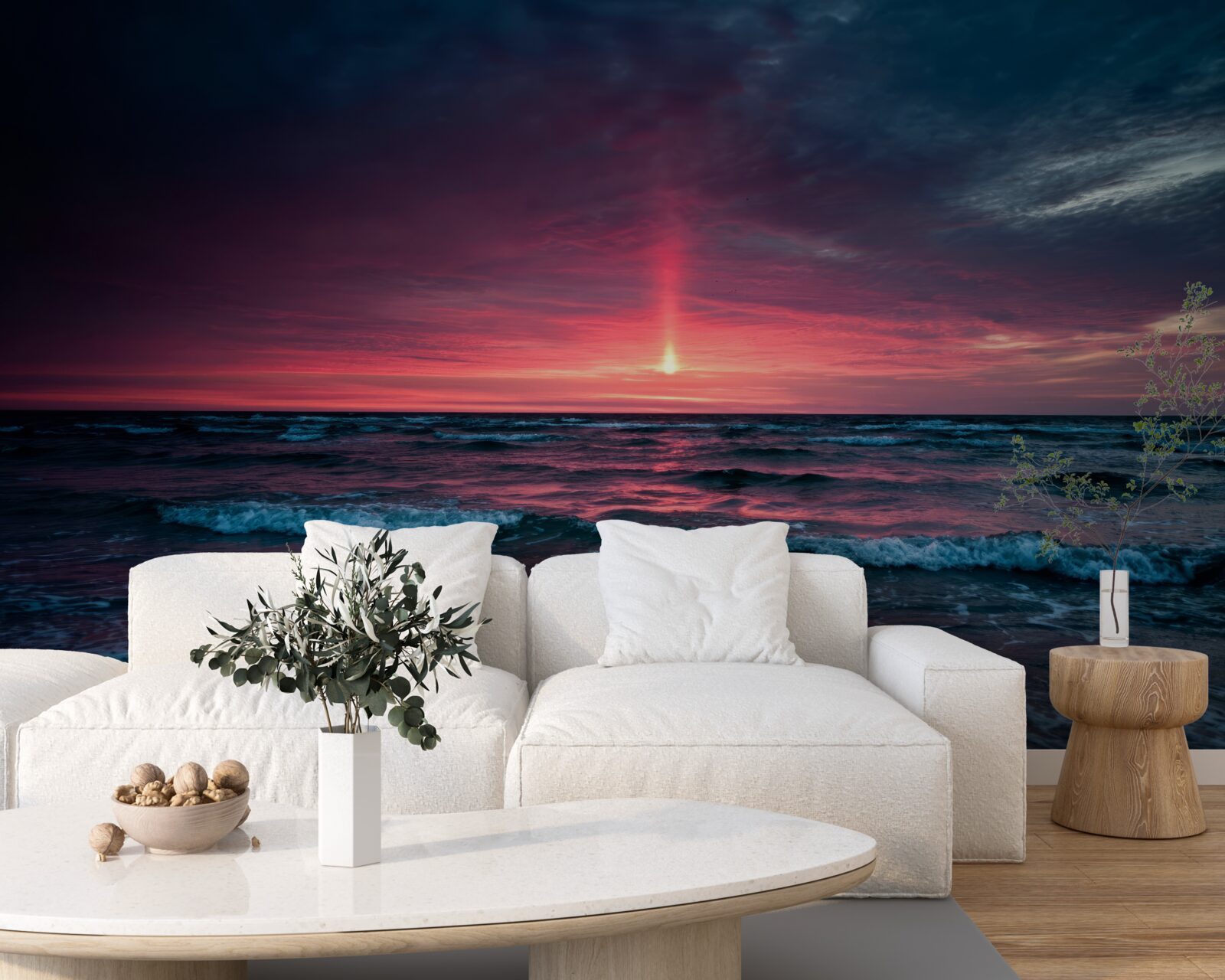 Papier peint le soleil se couche sous l'horizon de la mer
