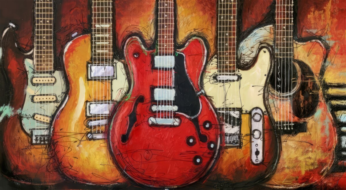Papier peint guitares de différents modèles