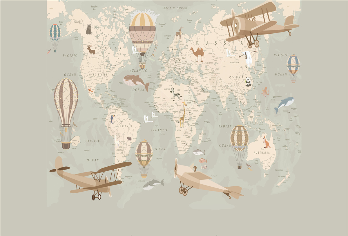 Papier peint carte du monde et différents types de transport aérien
