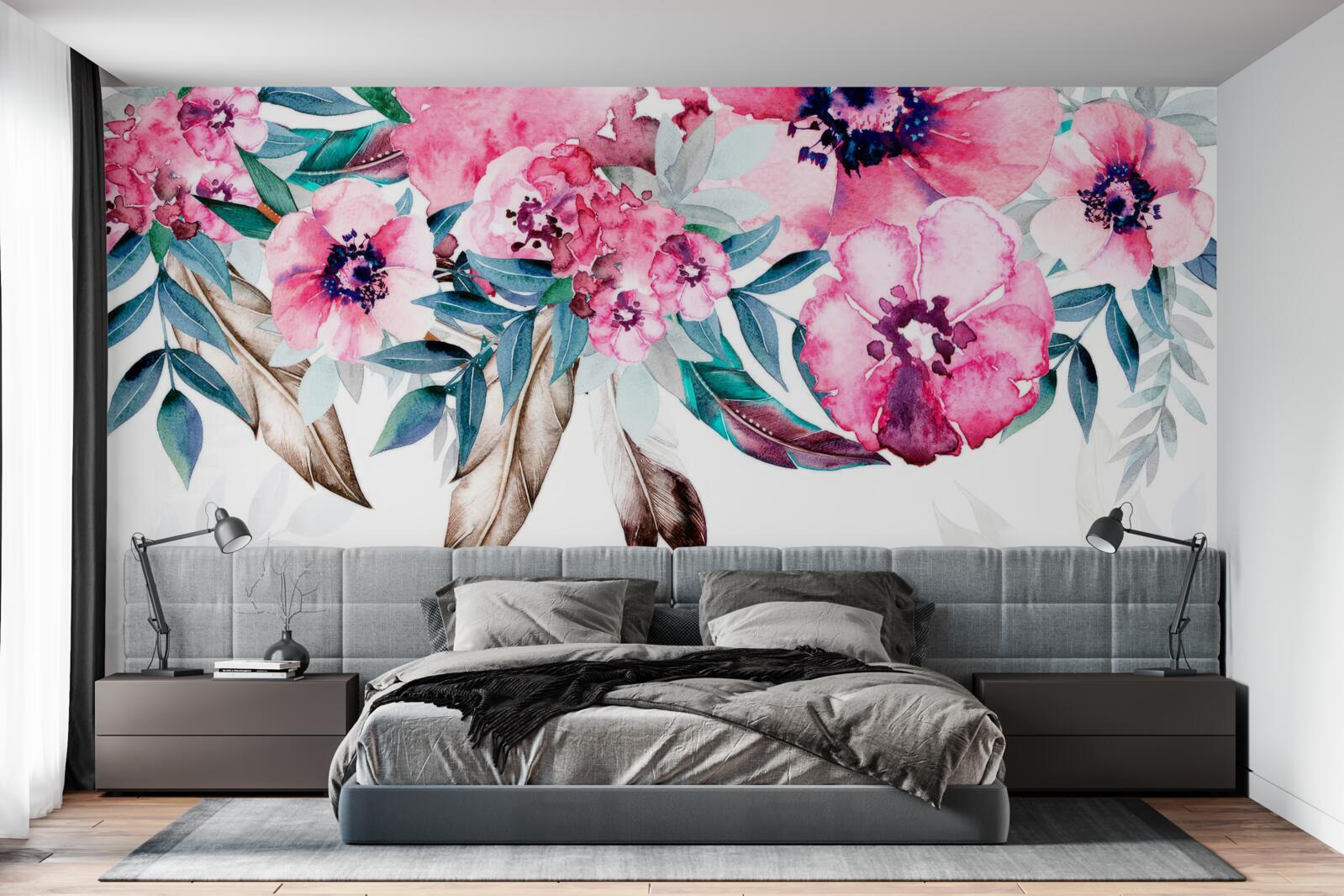 Papier peint des fleurs peintes dans des tons de rose