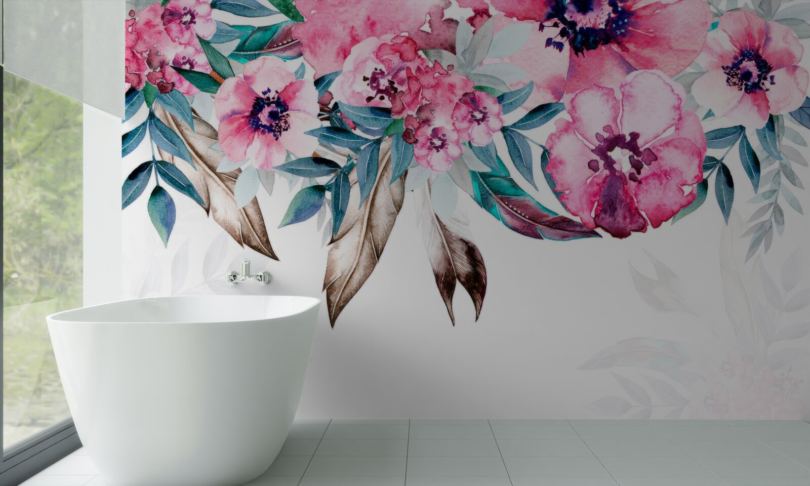 Papier peint des fleurs peintes dans des tons de rose