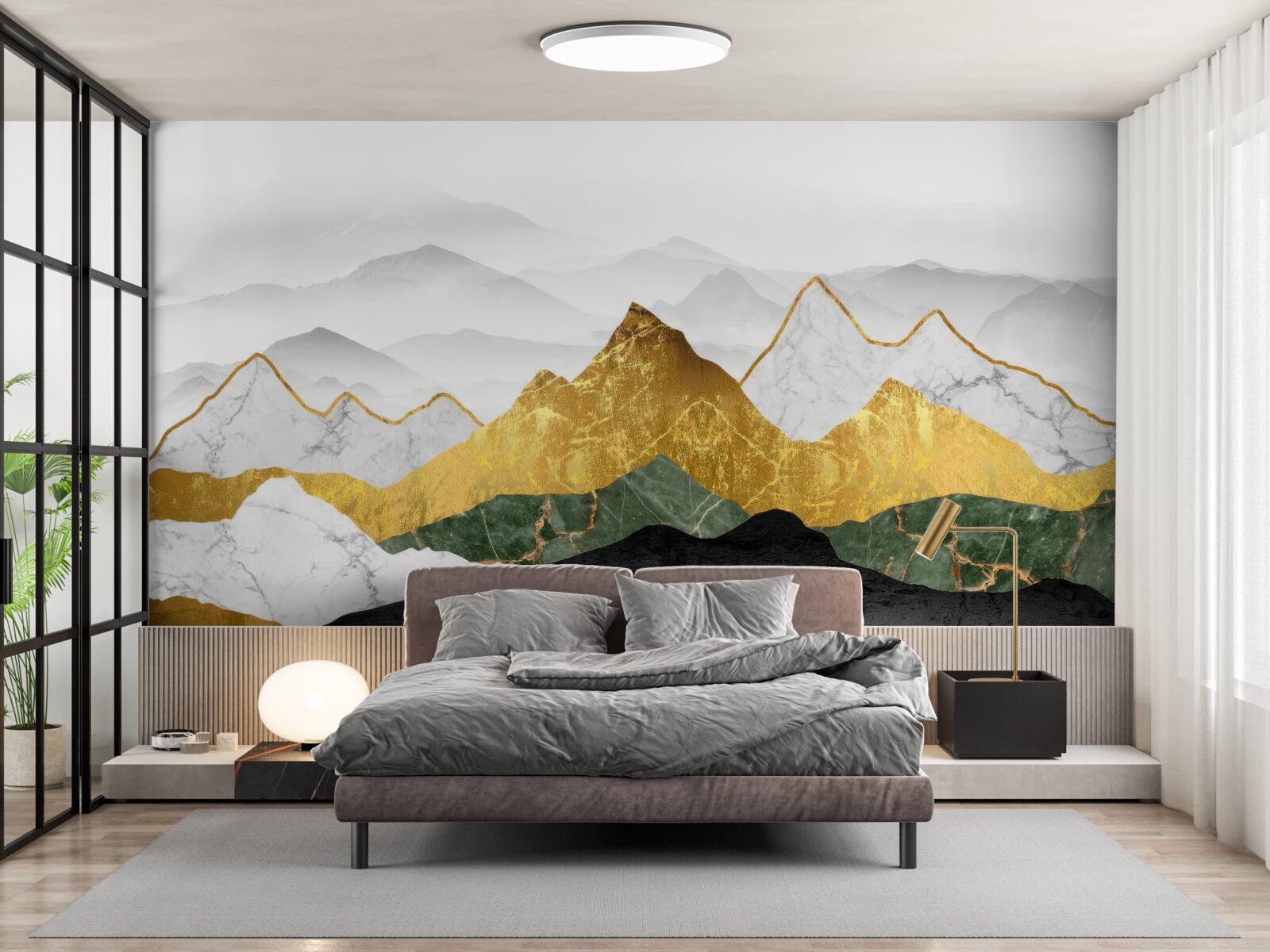 Papier peint rayures de différentes couleurs sur fond de marbre