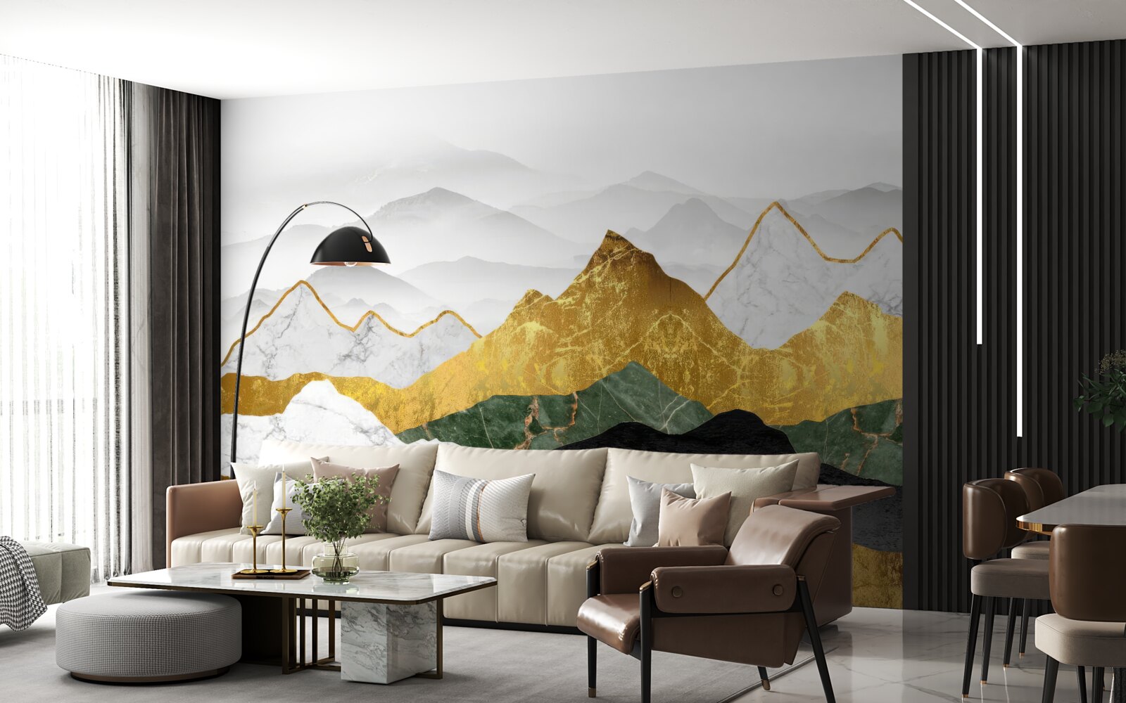 Papier peint rayures de différentes couleurs sur fond de marbre