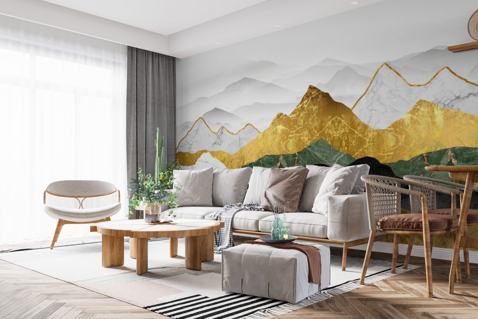 Papier peint rayures de différentes couleurs sur fond de marbre