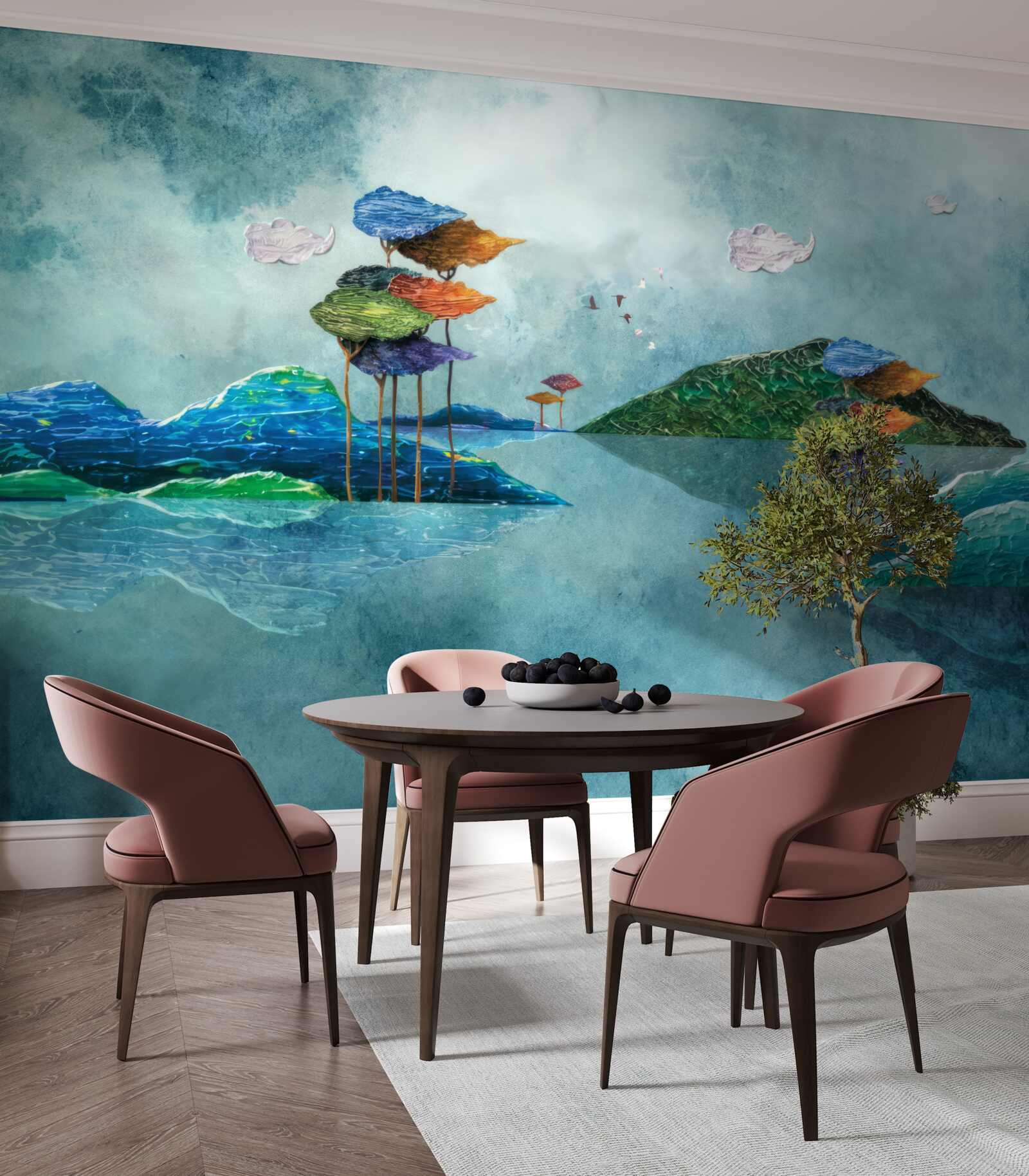 Papier peint île représentée dans le tableau