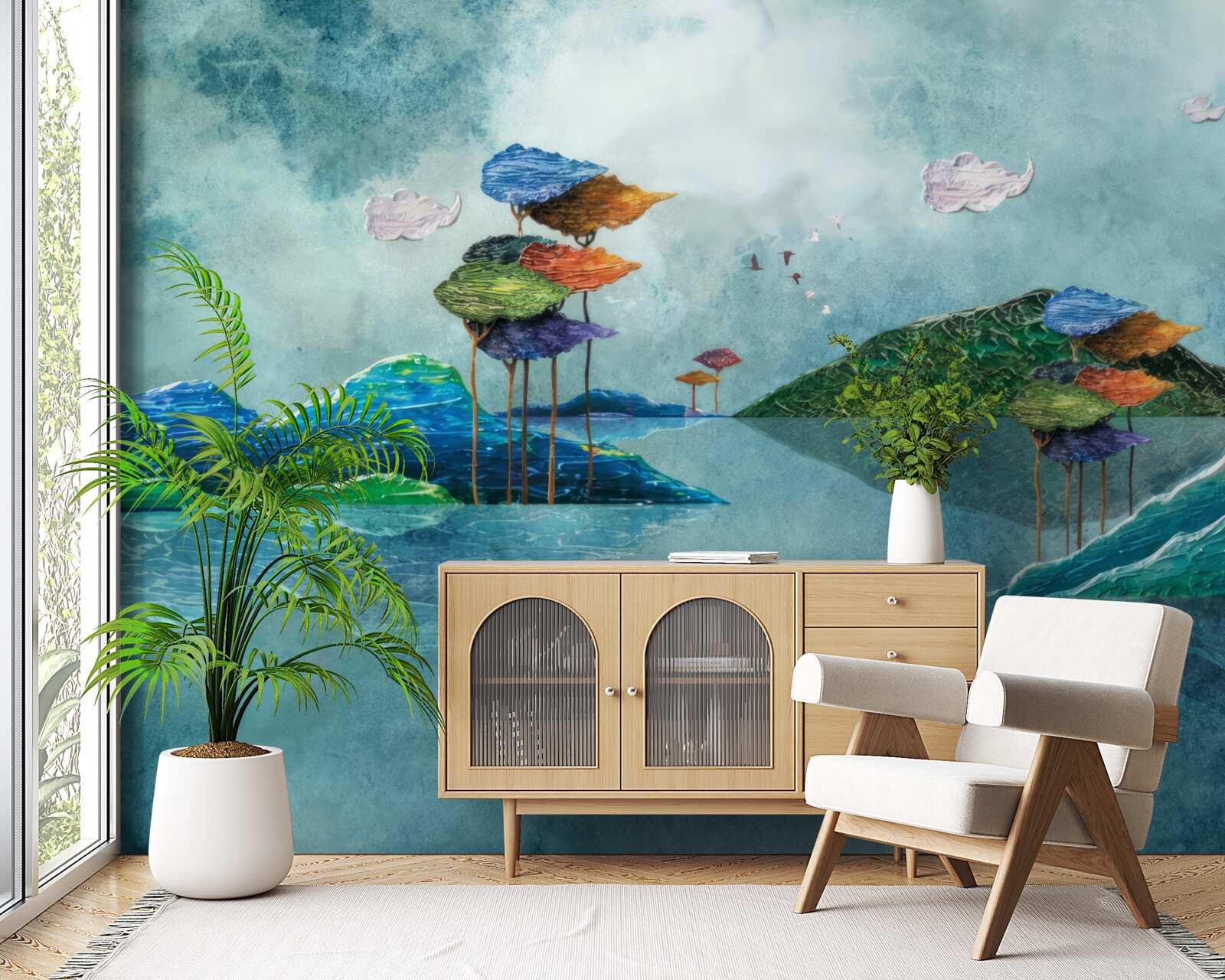 Papier peint île représentée dans le tableau