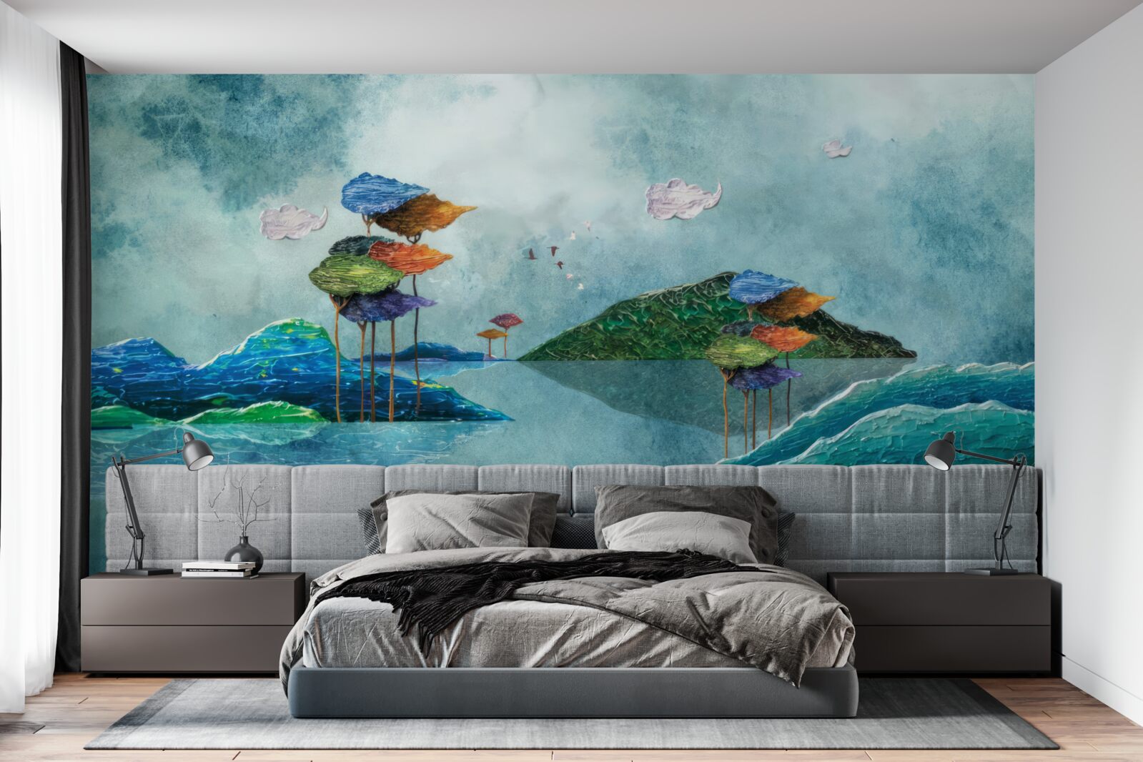 Papier peint île représentée dans le tableau