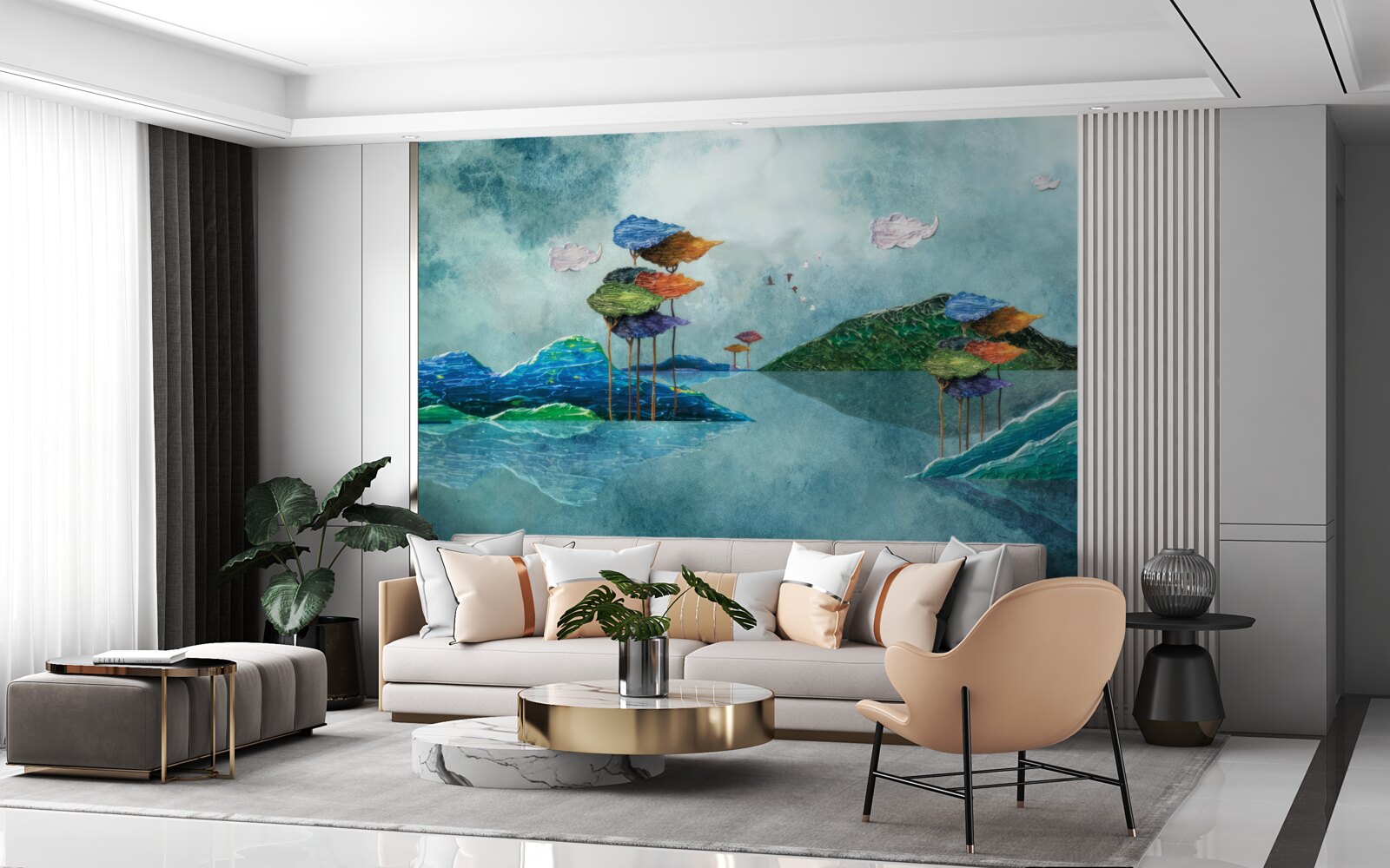 Papier peint île représentée dans le tableau
