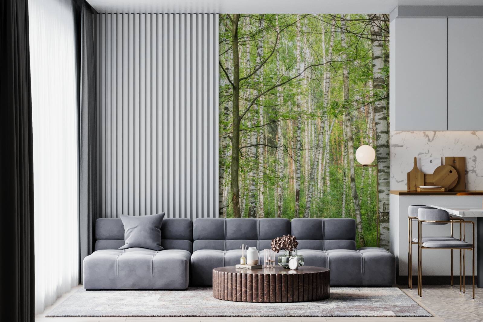 Papier peint forêt densément couverte de bouleaux